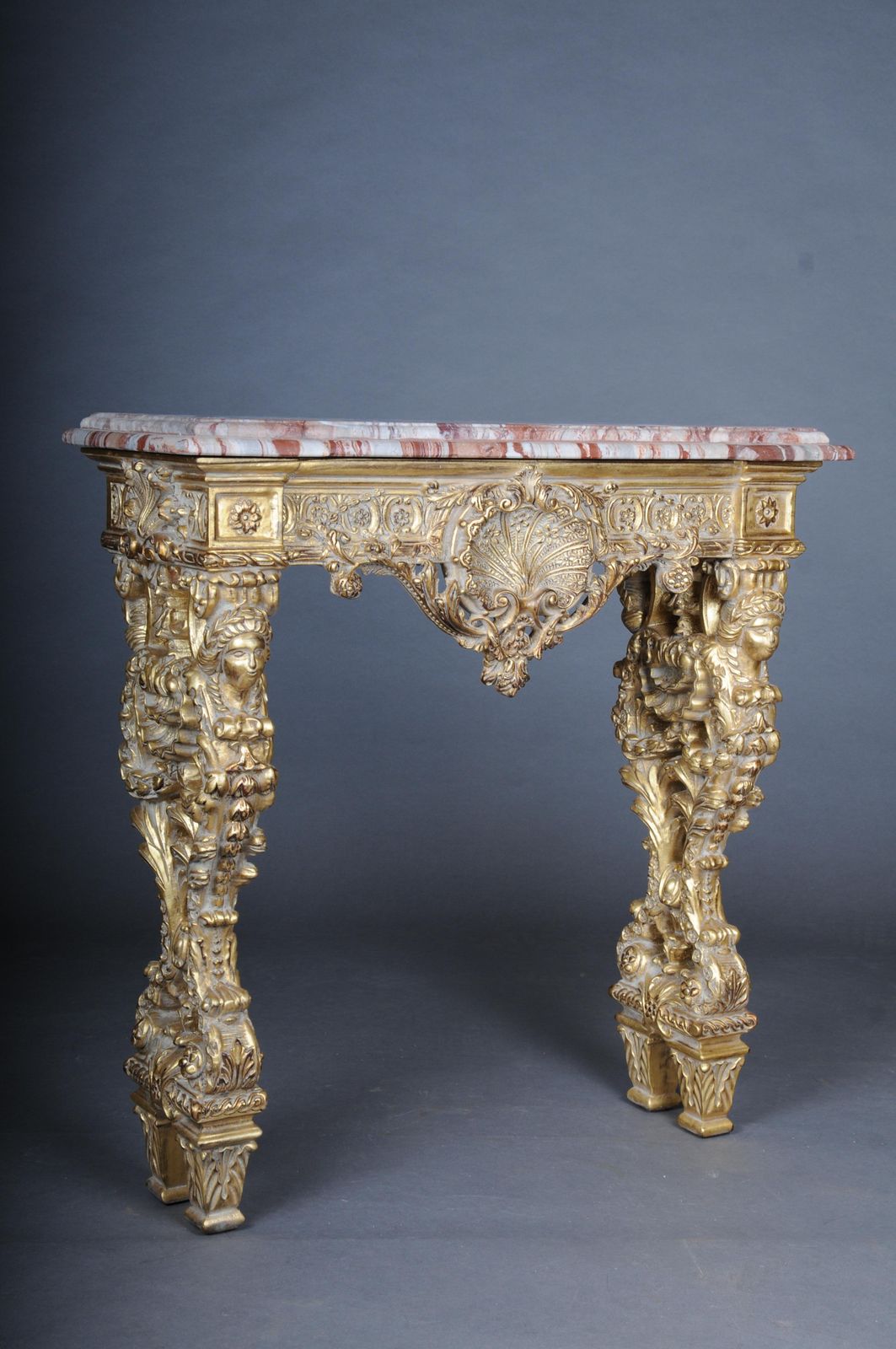 photo furniture 20th Century Impressive Wall Console Gilded With Marble, Model After F. Linke