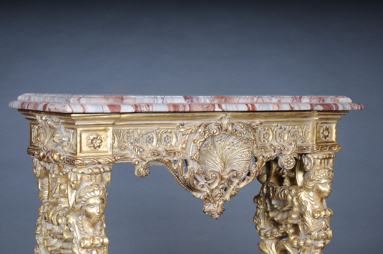 photo for sale 20th Century Impressive Wall Console Gilded With Marble, Model After F. Linke