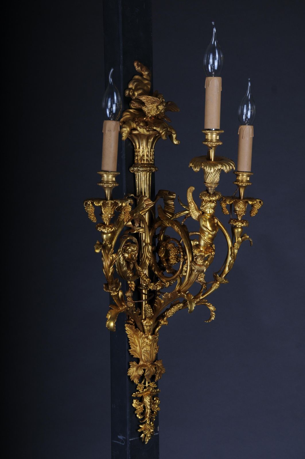 Pair Of (2) Bronze Magnificent Sconces, Gilded In Louis XV photo vinterior