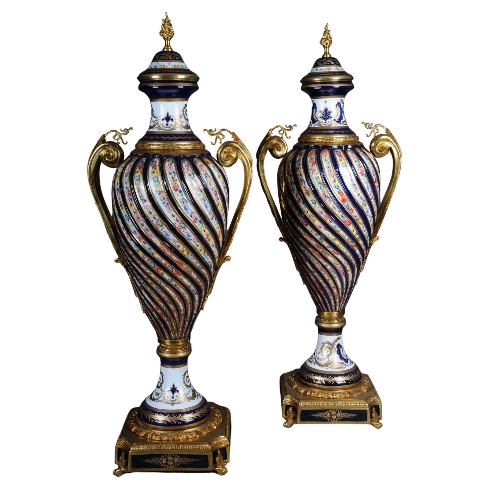 Pair (2) Magnificent French Sevrés Floor Vases With Gilt Bronze.