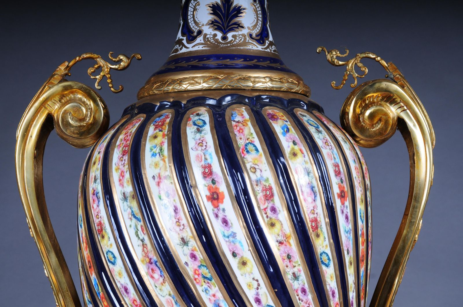 Pair (2) Magnificent French Sevrés Floor Vases With Gilt Bronze. photo vintage