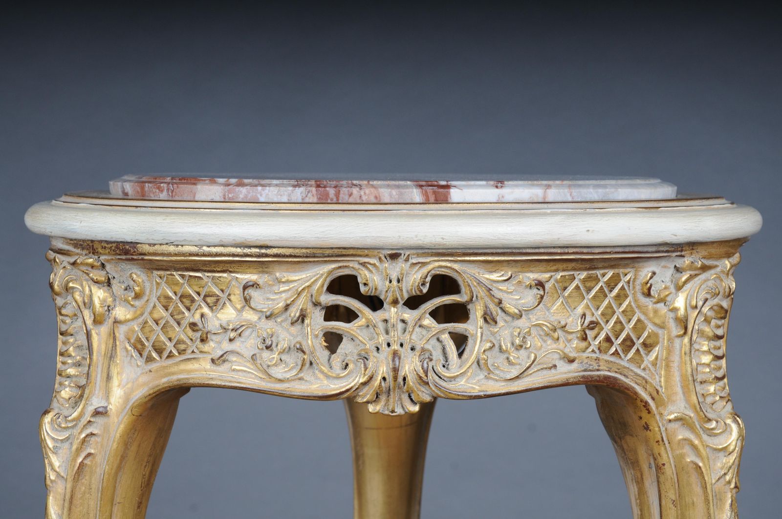 Finely Carved Gold Side Table With Marble Top, Louis XV White/Gold photo Furniture