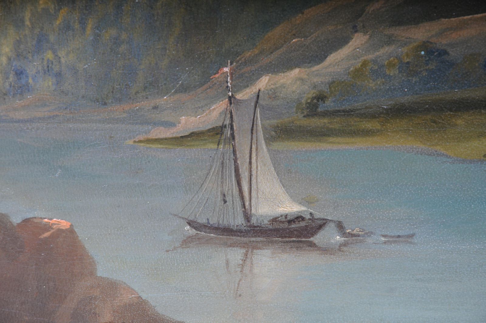 2698.0 Oil Painting Idyllic River Landscape/Romantic Scene 19th Century photo