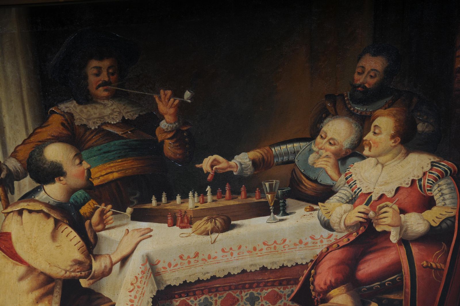 Antique Oil Painting Chess Round In Renaissance Style Around 1890 photo Art