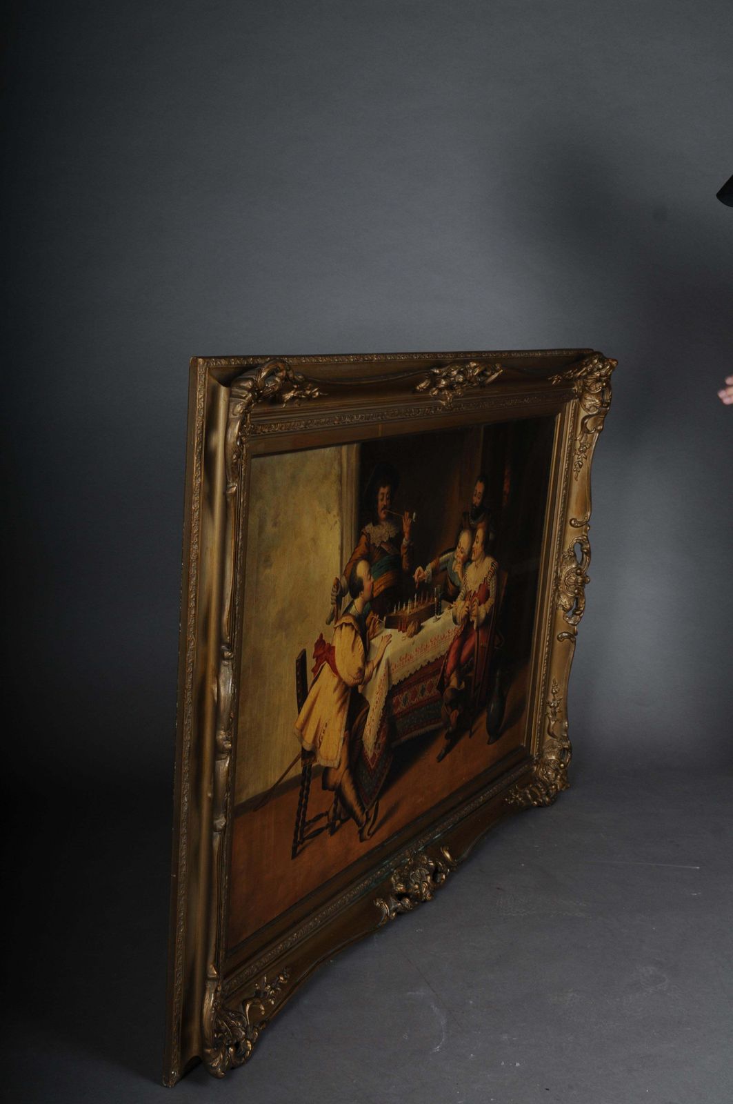 Antique Oil Painting Chess Round In Renaissance Style Around 1890 photo 2046.0