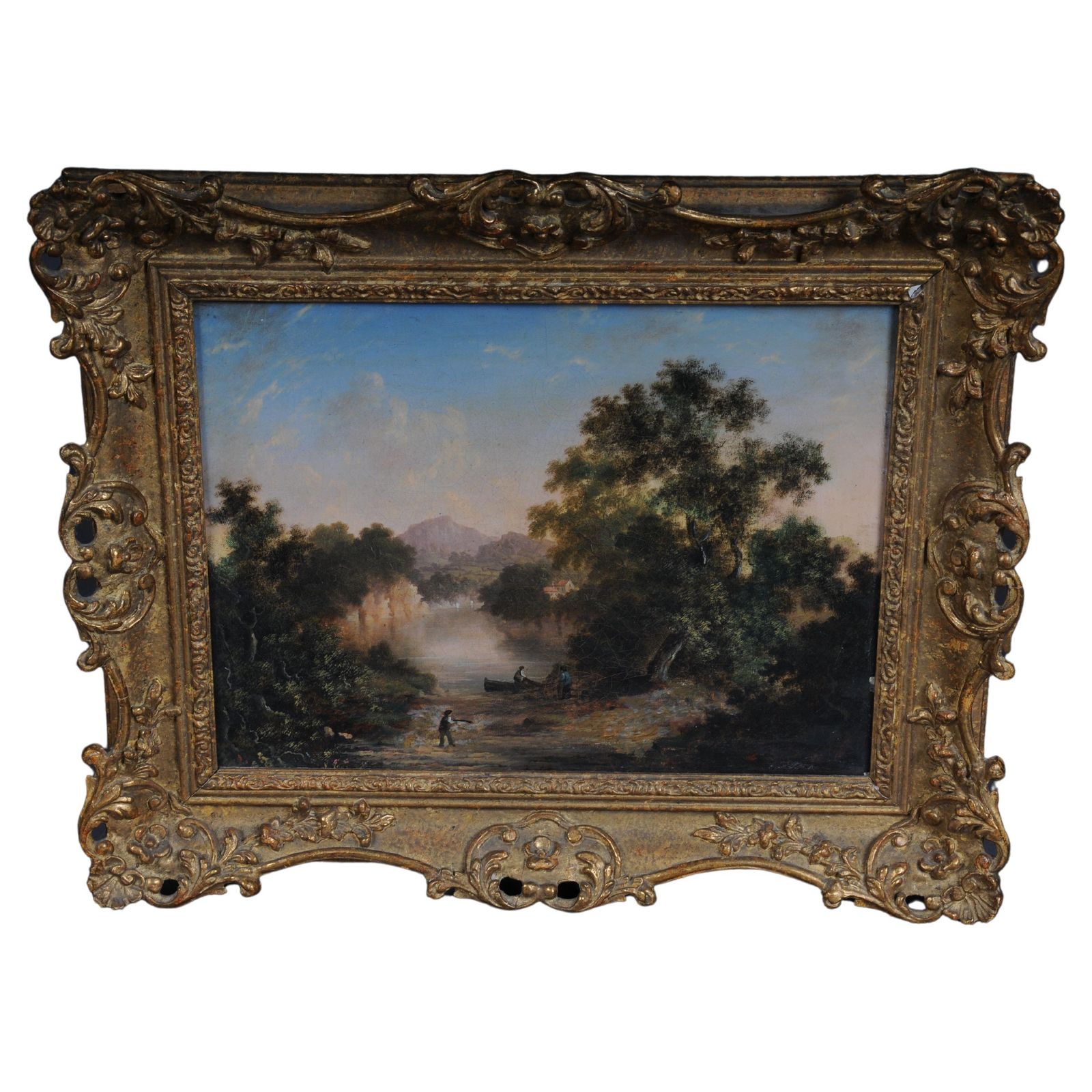 Antique Oil Painting Romance Landscape Painting. 19th Century