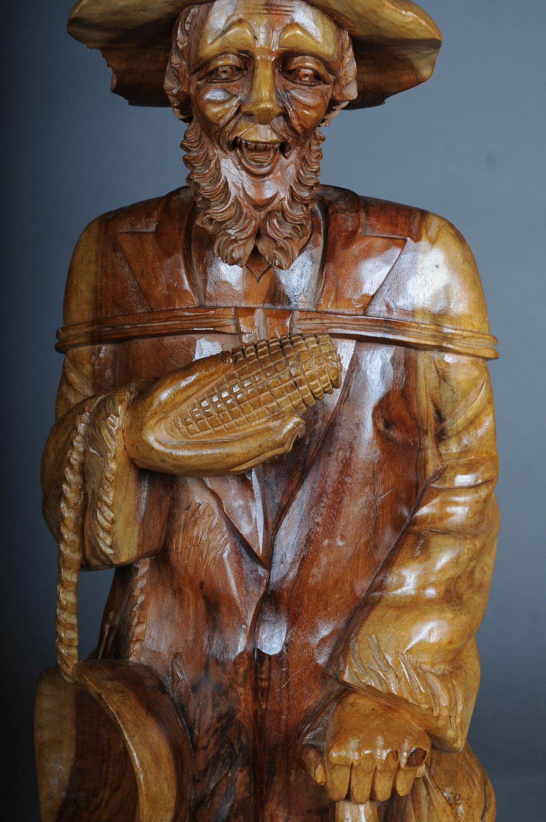 20th Century Wooden Sculpture Walker With Corn On The Cob, South German photo 761.0