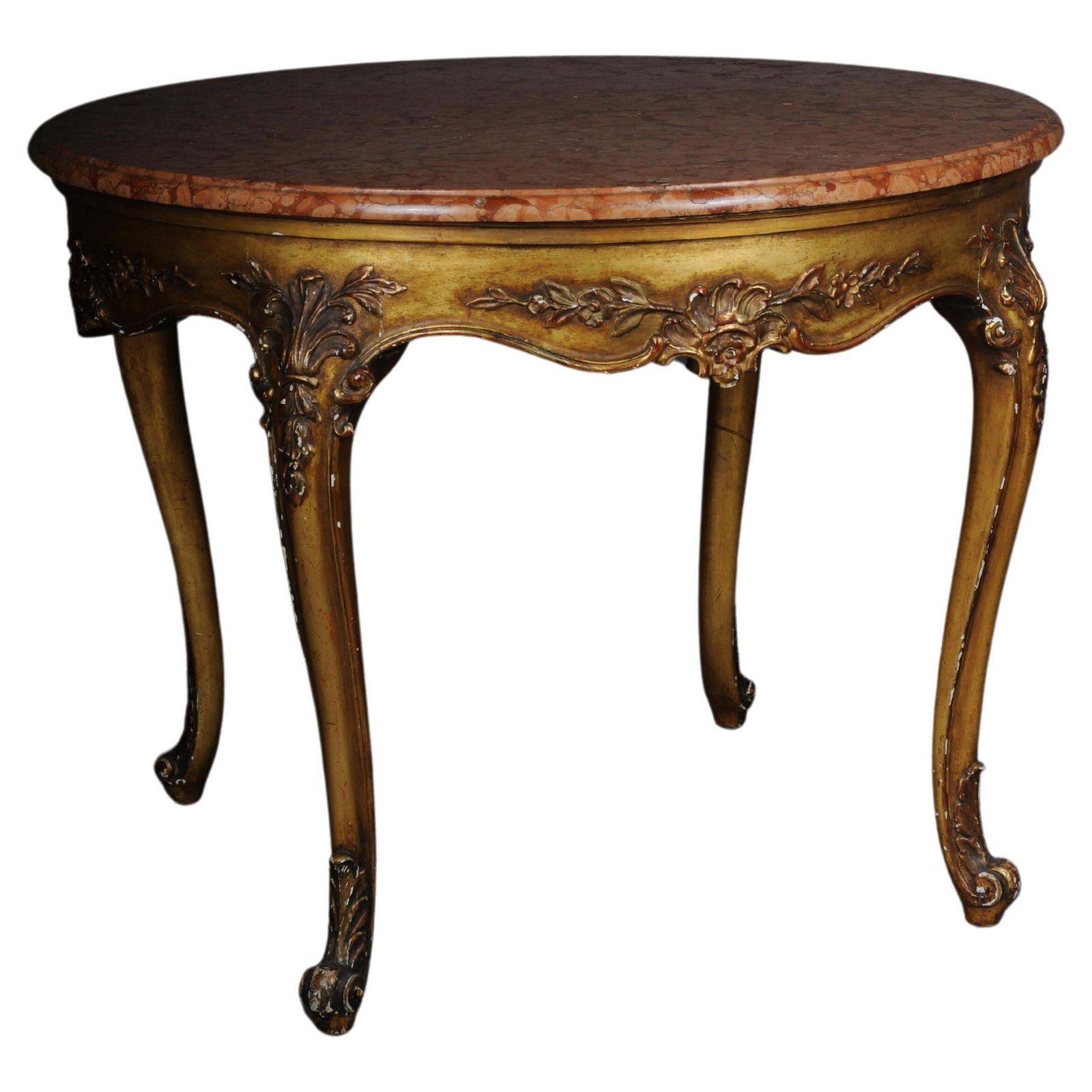 Antique Round Salon/Coffee Table, Louis XV Circa 1900. Gold With Marble Top photo furniture