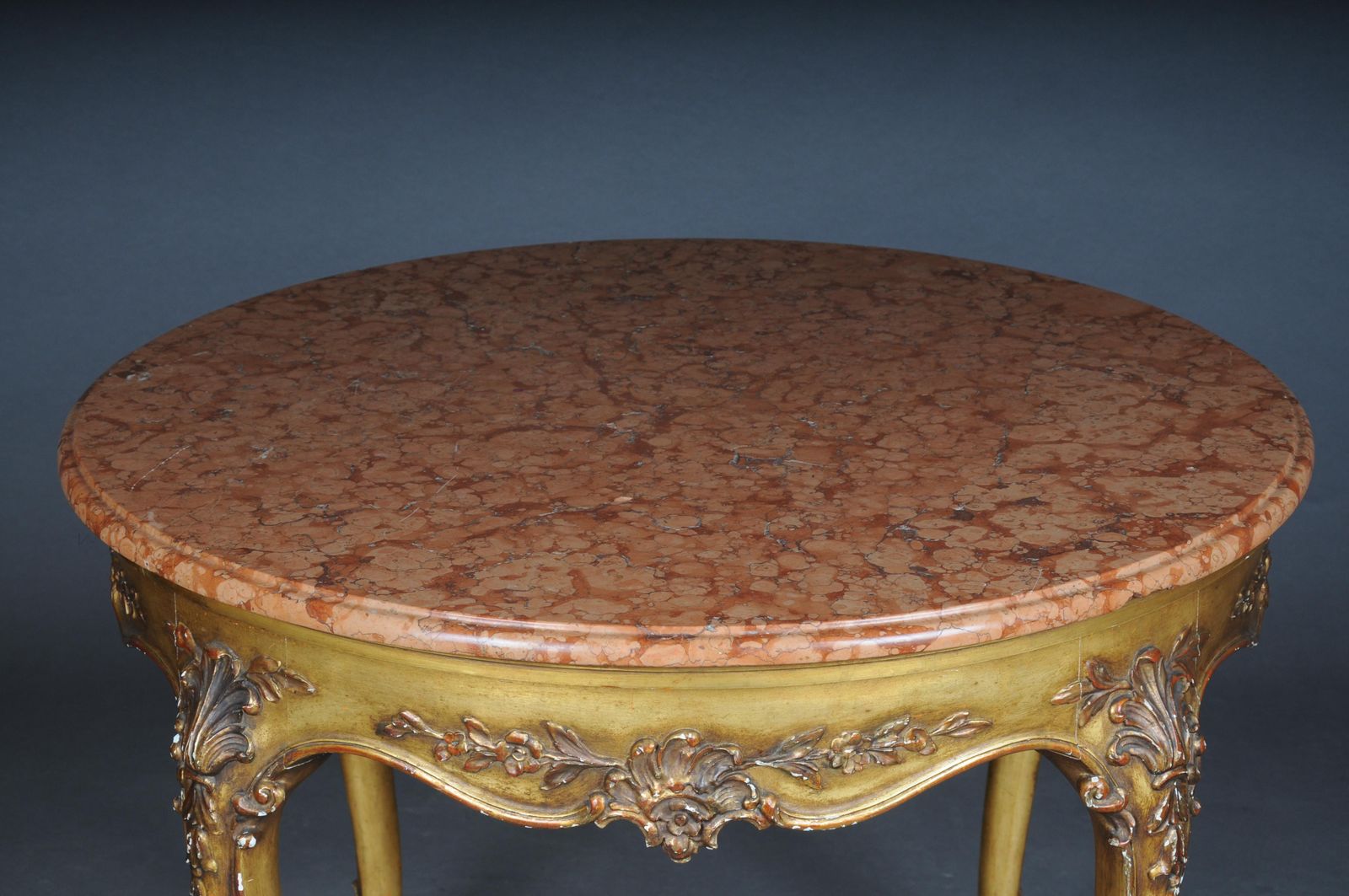 photo furniture Antique Round Salon/Coffee Table, Louis XV Circa 1900. Gold With Marble Top
