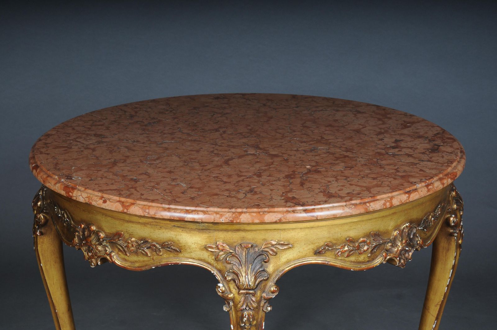 photo for sale Antique Round Salon/Coffee Table, Louis XV Circa 1900. Gold With Marble Top