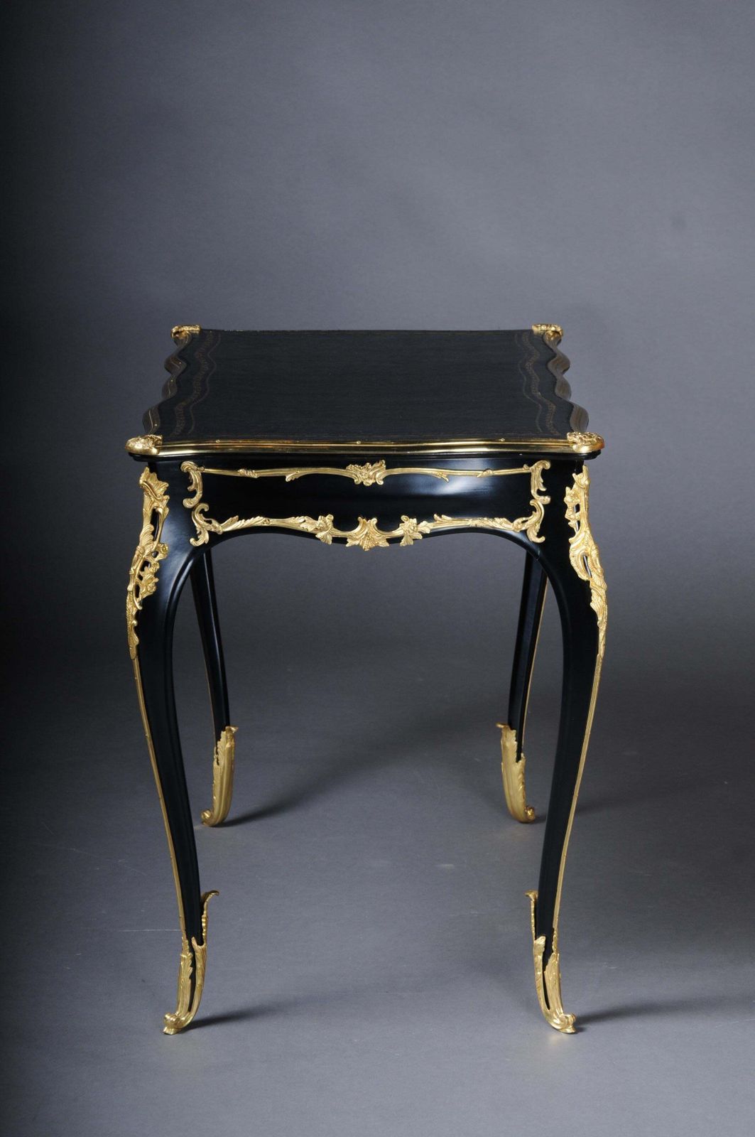 20th Century Elegant Black Bureau Plat / Writing Desk In Louis XV, Beech photo Furniture