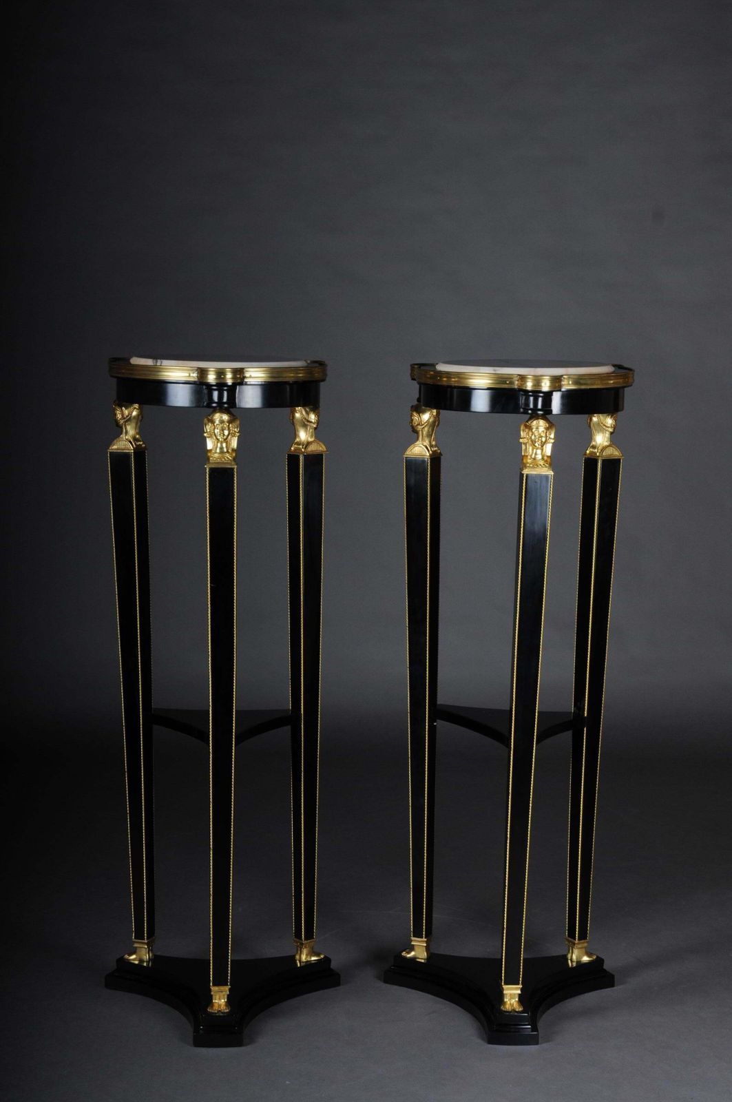 photo for sale Classic Ebonized Karyadite Pillar / Pedestal In Empire Style, Black Gold