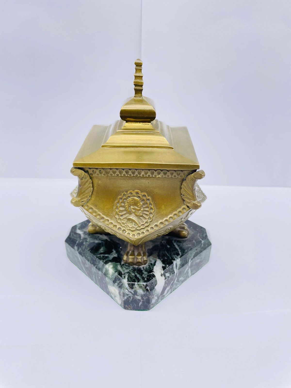 Stately Antique Brass Bronze Inkwell, Around 1880 photo furniture