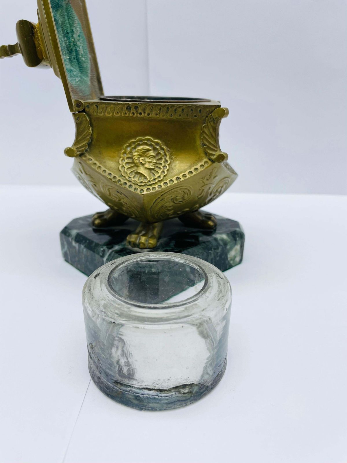 Stately Antique Brass Bronze Inkwell, Around 1880 photo buy