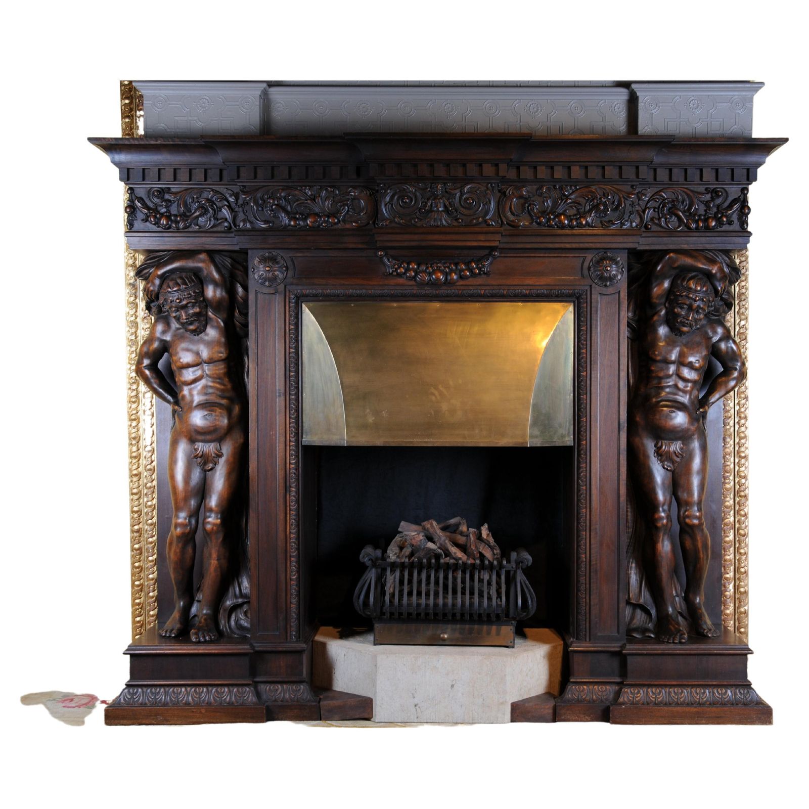 Monumental Figures Fireplace Neo Renaissance 19th Century Walnut