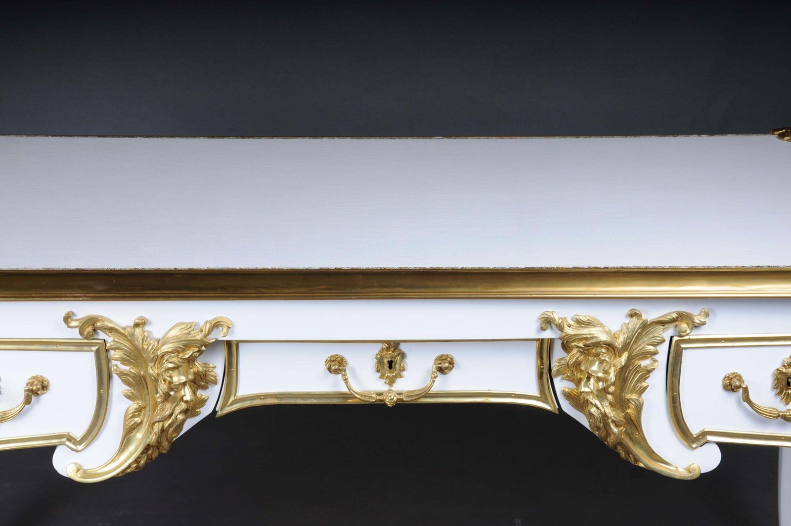 20th Century Bureau Plat/Desk High Gloss White With Gold After C. Boulle photo furniture