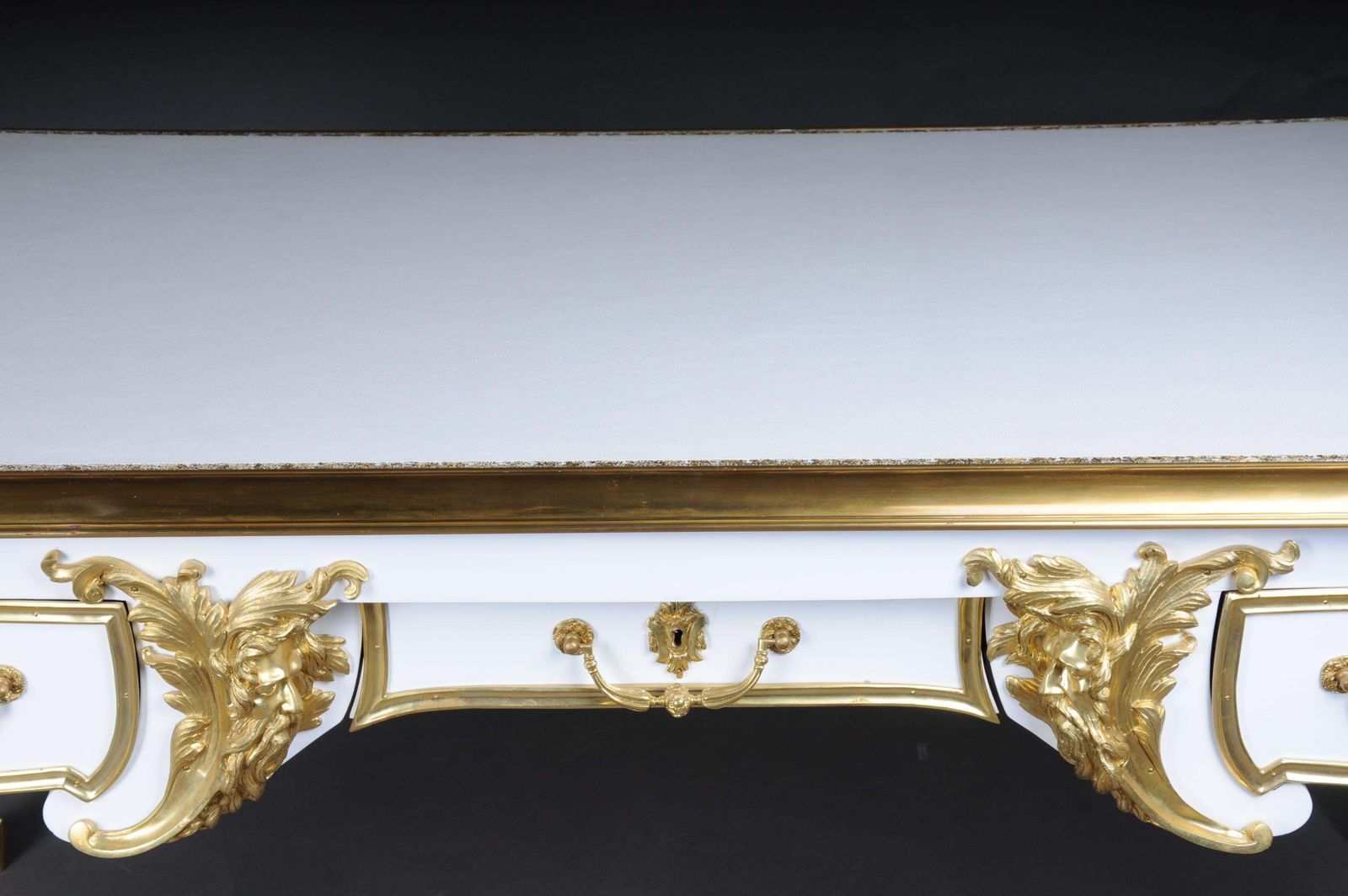 20th Century Bureau Plat/Desk High Gloss White With Gold After C. Boulle photo for sale
