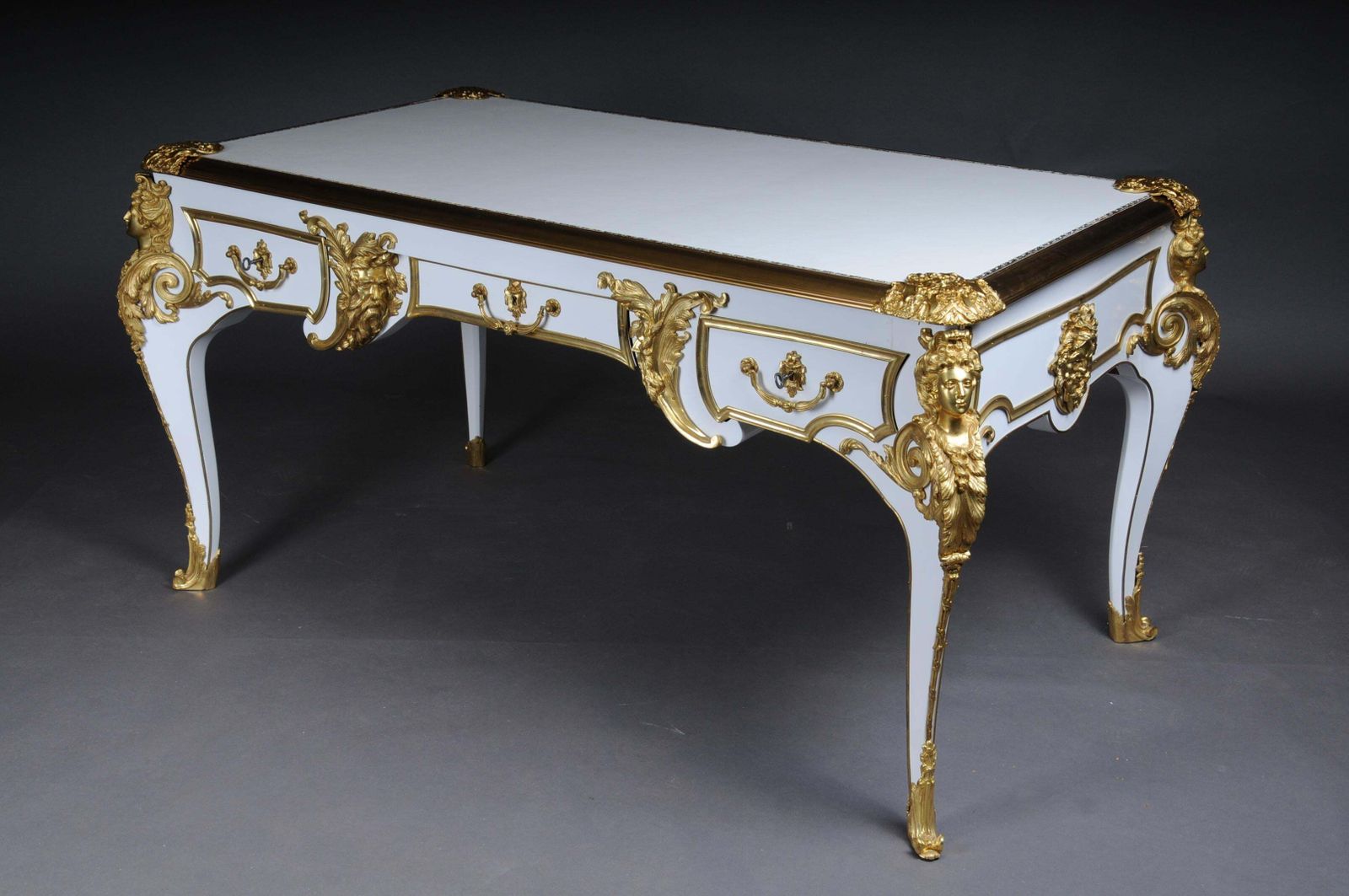 20th Century Bureau Plat/Desk High Gloss White With Gold After C. Boulle photo buy