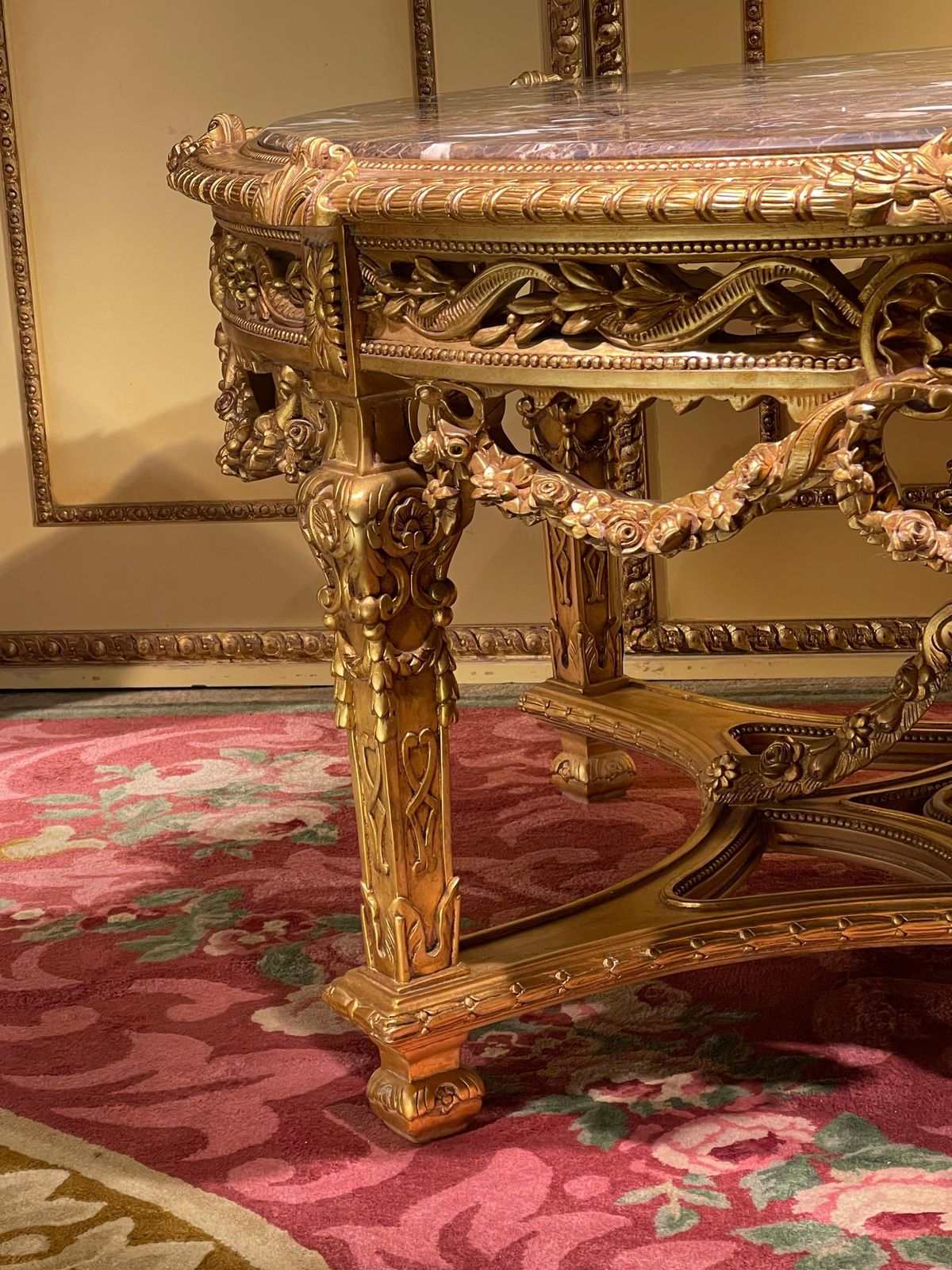 Impressive Solid Salon Center Table Louis XV, Beech, Gold photo for sale