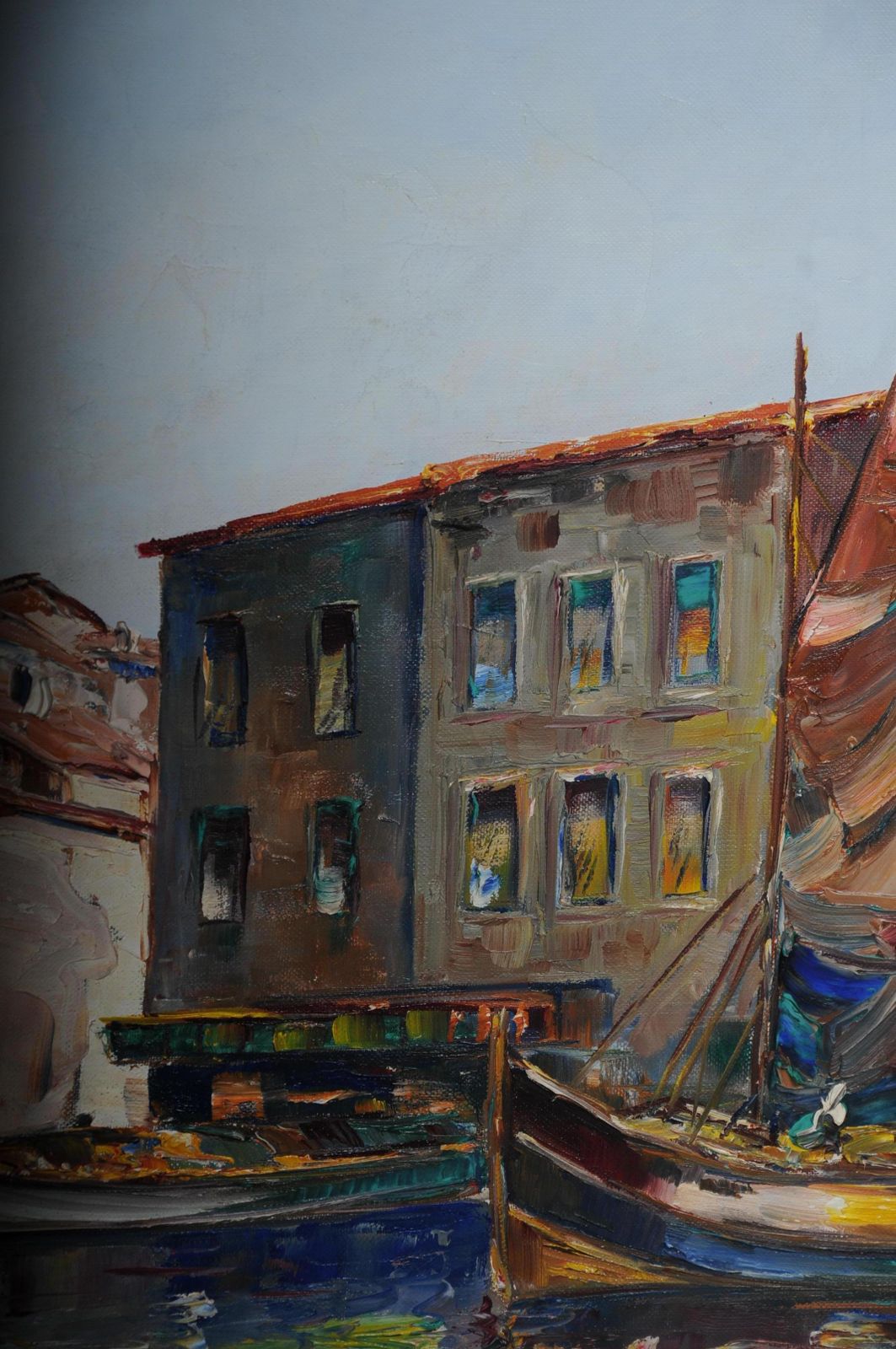 photo for sale Oil Painting Fish Harbor Of St. Tropez, 20th Century