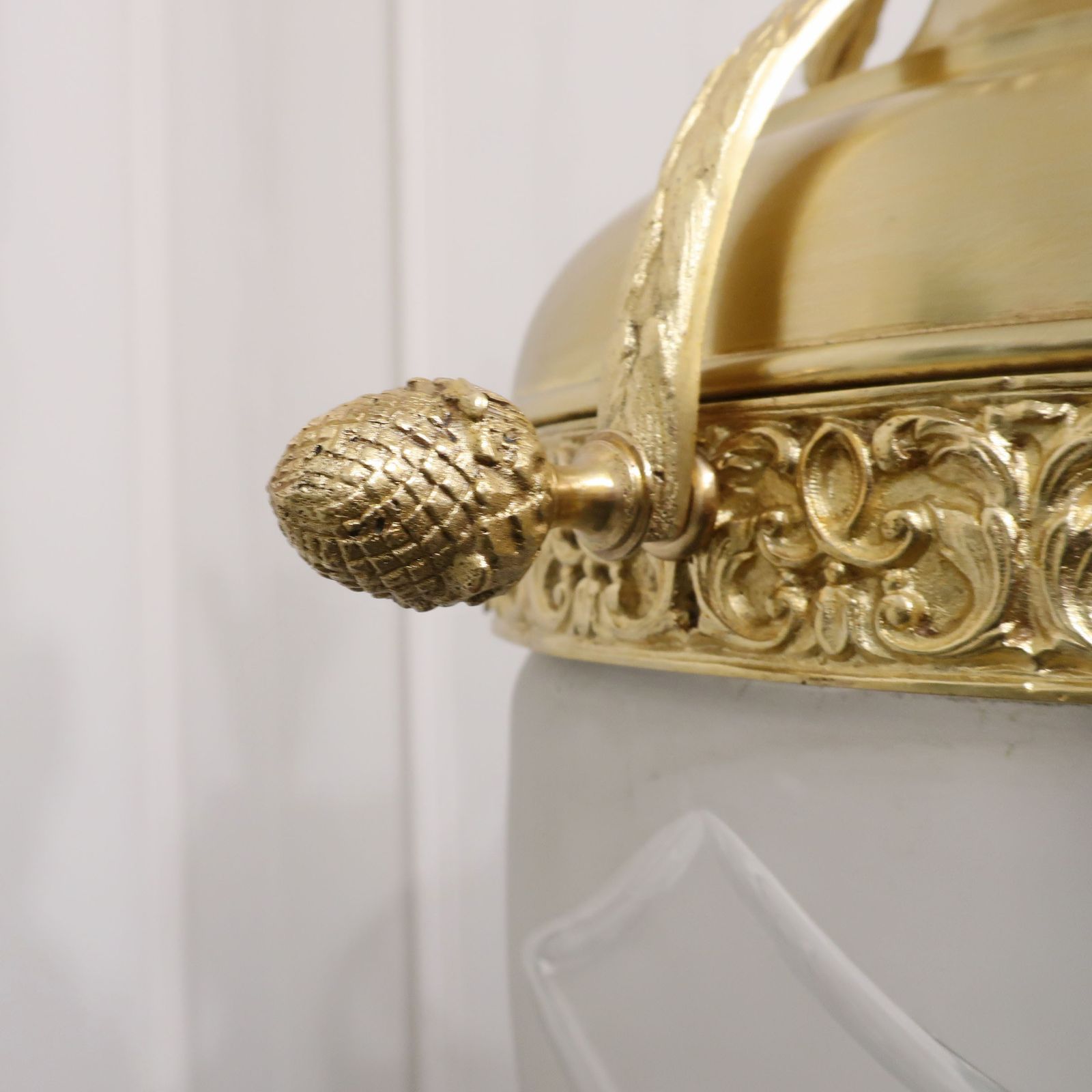 Substantial French Louis XVI Style Bronze Gilt & Frosted Glass Pendant Lantern photo for sale