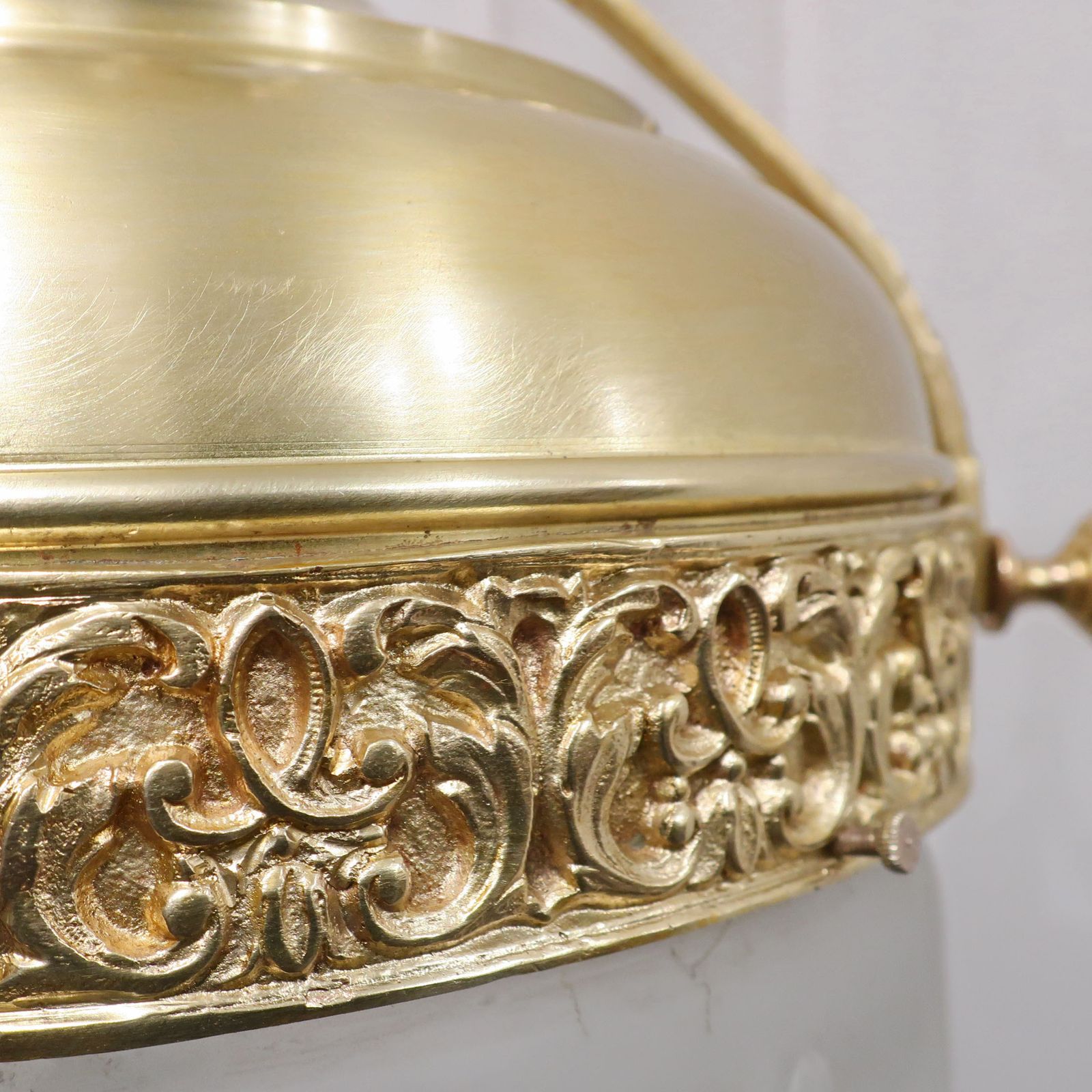 Substantial French Louis XVI Style Bronze Gilt & Frosted Glass Pendant Lantern photo Lighting