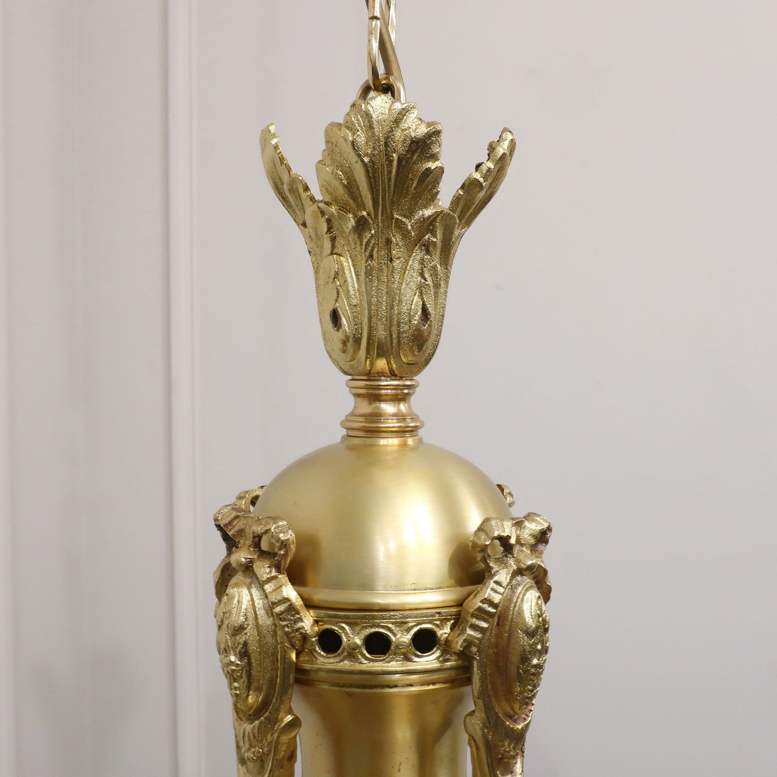 photo for sale Substantial French Louis XVI Style Bronze Gilt & Frosted Glass Pendant Lantern