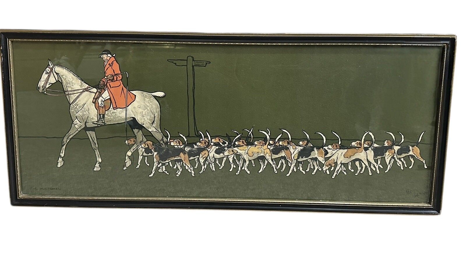 Cecil Aldin Huge Chromolithograph Antique Print "The Huntsman” 75cm By 31cm photo furniture