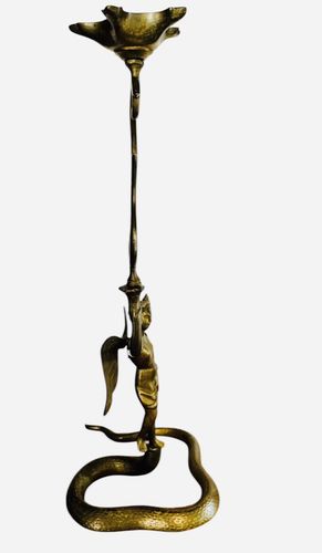 Antique Heavy Brass Bronze Indian Godess Snake Charmer Centre Piece Signed photo vinterior