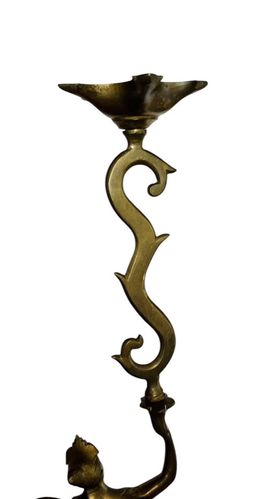 Antique Heavy Brass Bronze Indian Godess Snake Charmer Centre Piece Signed photo vintage