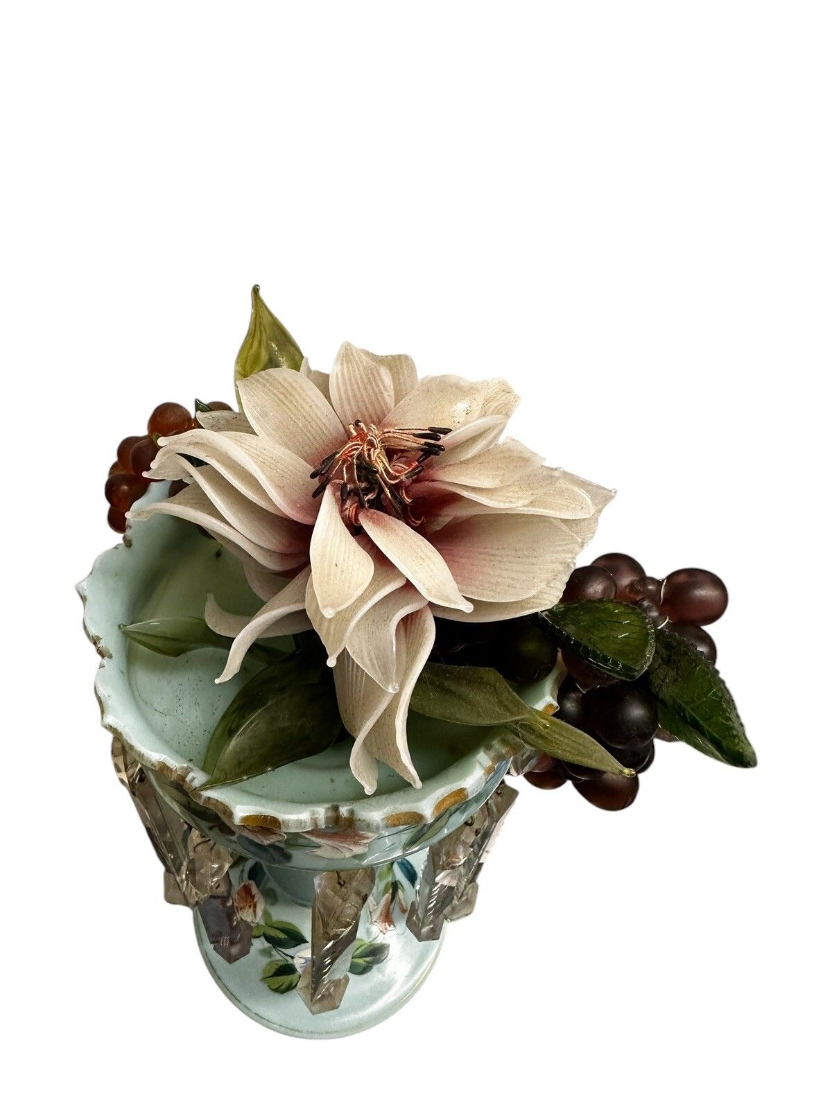 Victorian Lustre Vase , C.1870. With Crystal Dangles And Glass Fruit / Flowers photo vinterior