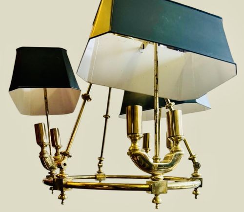 Mid Century Quality Brass And Tole Bouillotte Chandelier Ceiling Light photo furniture