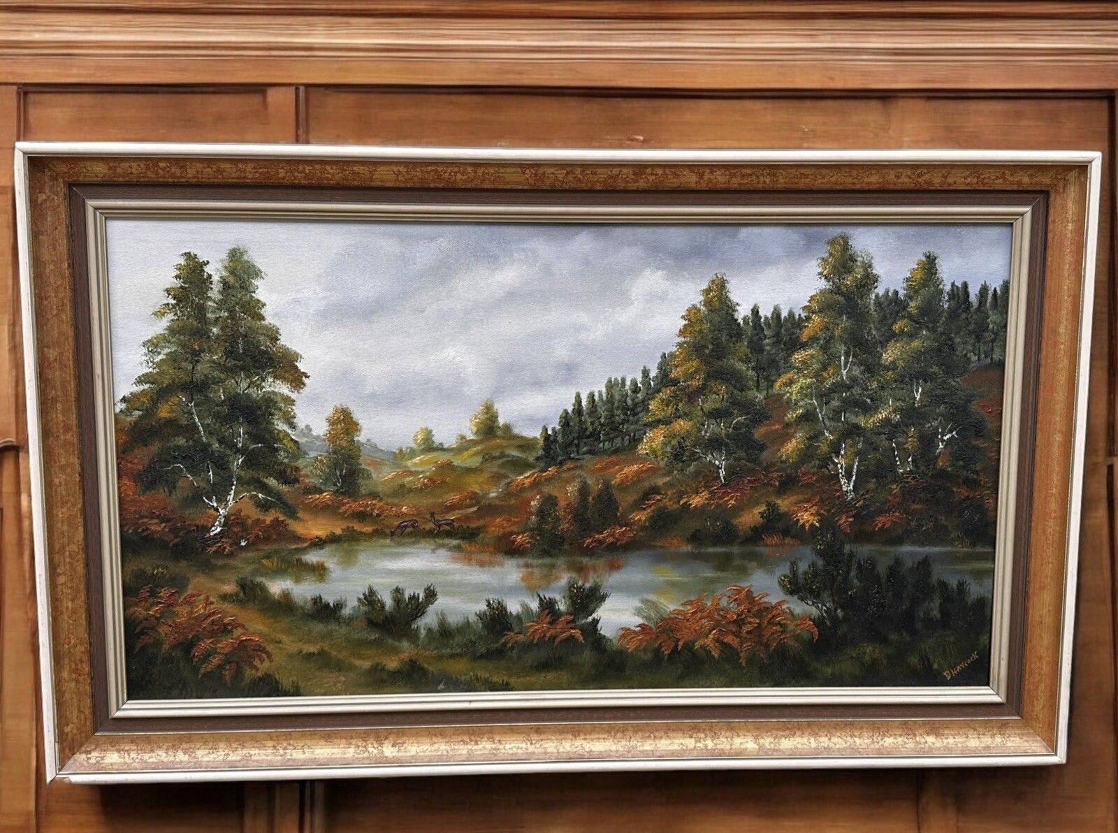 Mid Century Country House Oil Painting  Signed Landscape Scene 105cm By 64cm photo furniture