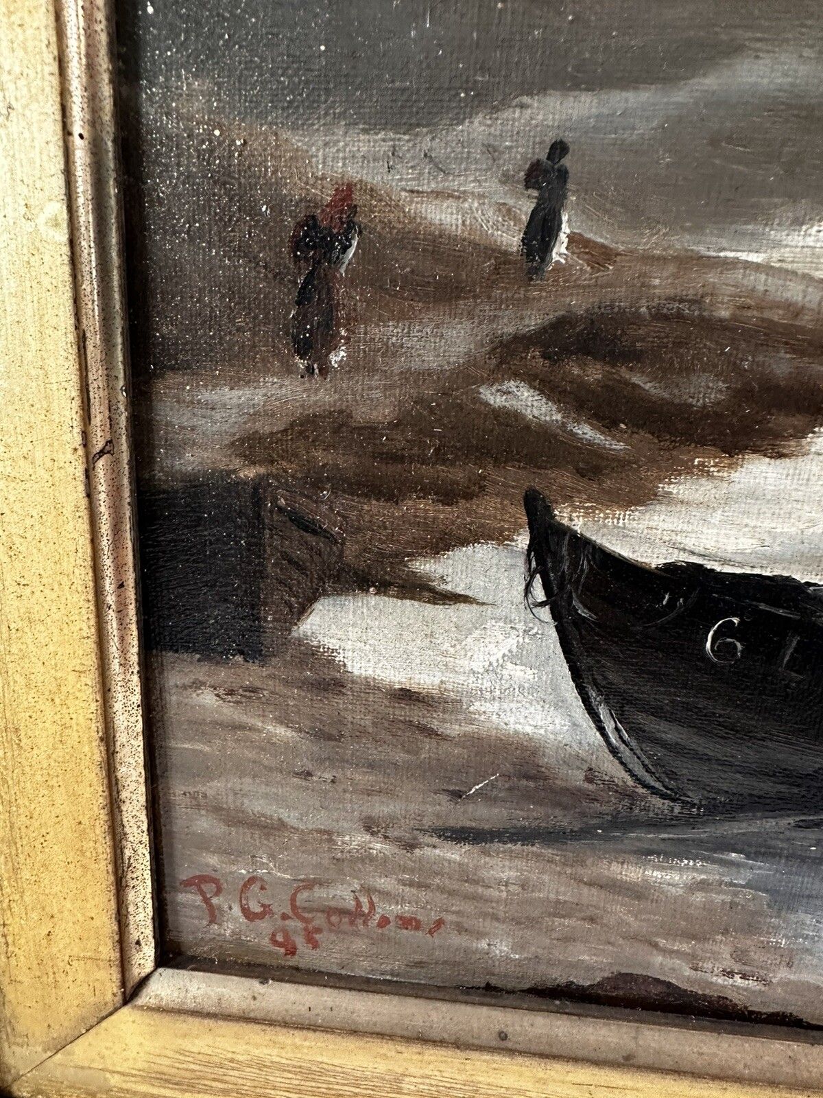 photo furniture Victorian Oil Painting P G Collins Nautical  Maritime  Fishing Scene 62cm