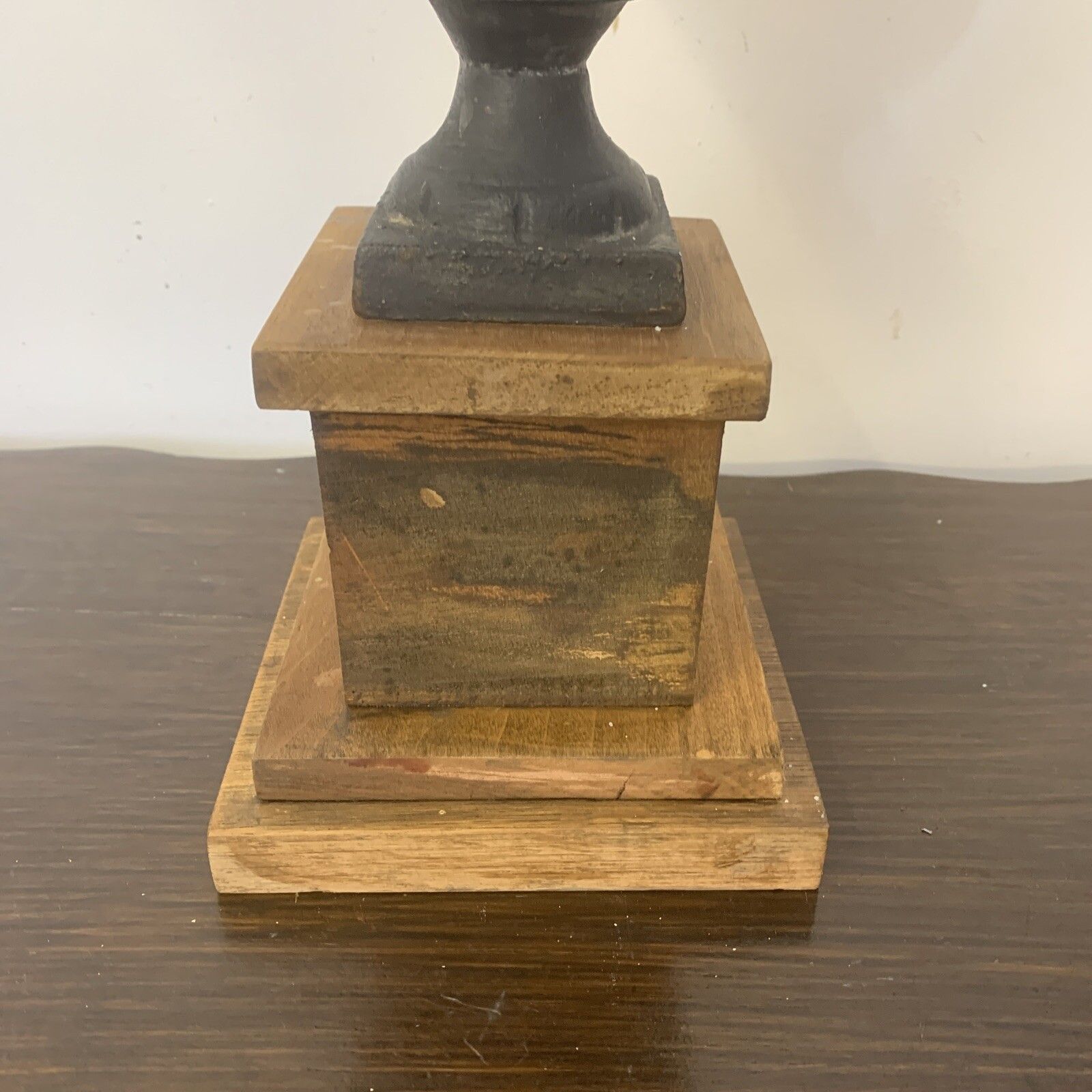 Antique Vintage Cast Iron Miniature Medici Urn On Wooden Plinth photo Home Decor