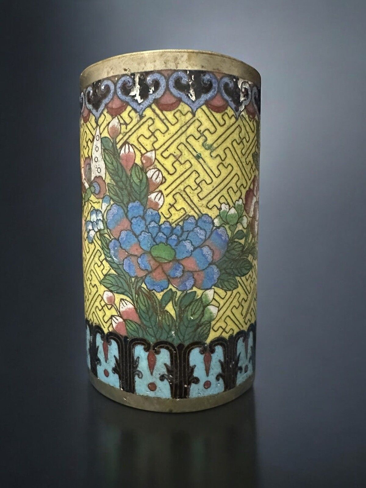 Oriental  Cloisonné On Paktong Enamel Brush Pot 19th Century Height 12cm