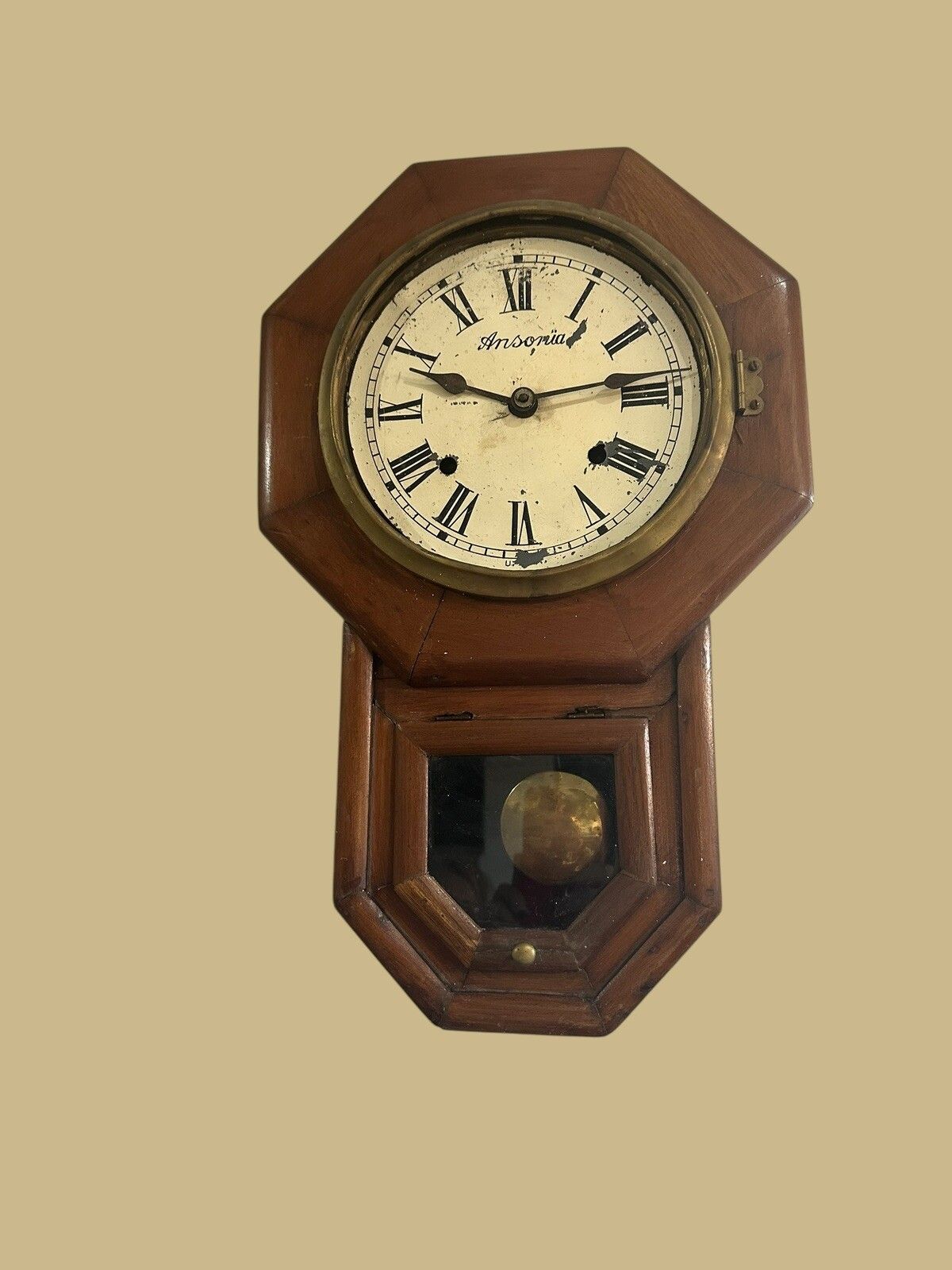 Antique Ansonia USA Wall Clock Drop Dial Station School photo furniture