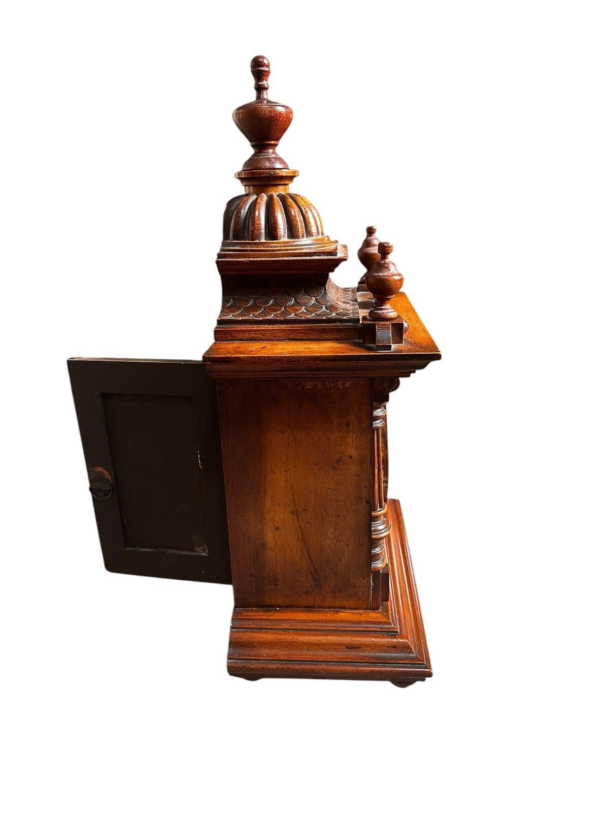 A Late 19th Century German Walnut Finial Mantle Clock Hac Gorgeous photo 225.0