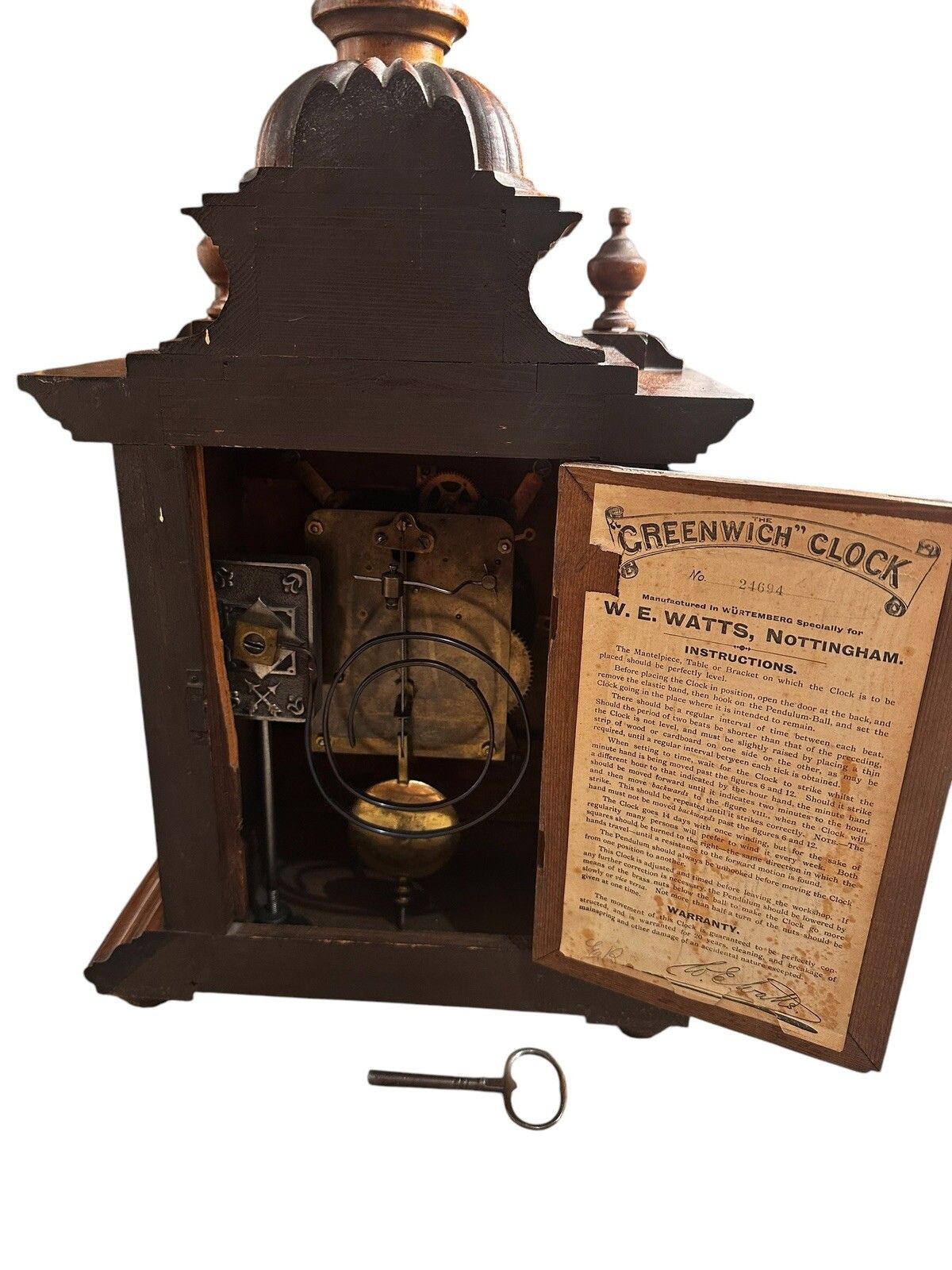 A Late 19th Century German Walnut Finial Mantle Clock Hac Gorgeous photo vinterior