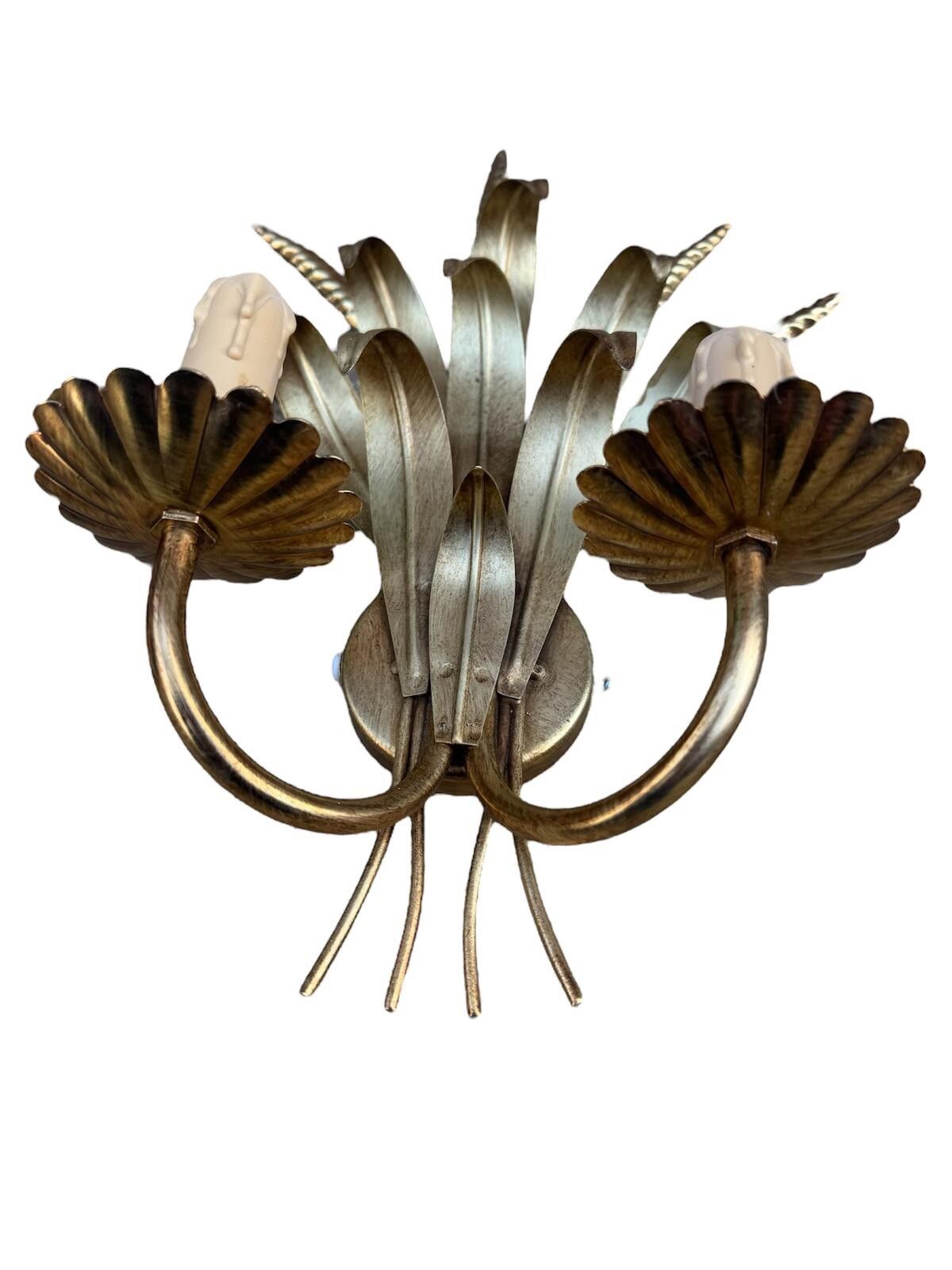 Pair Of Italian Mid Century Gilt Metal Wheatsheaf Wall Light photo furniture
