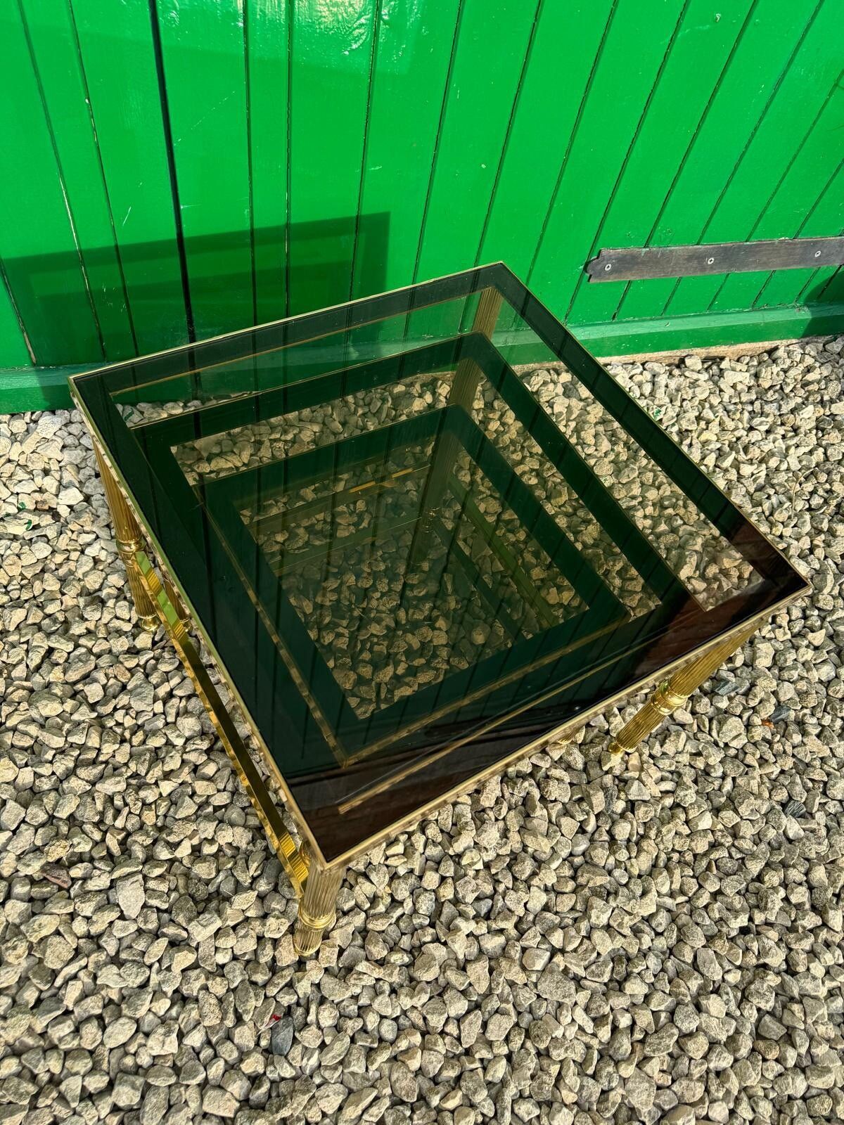 Mid Century Brass & Glass Nest Of Tables On Castors Art Deco Style photo Furniture