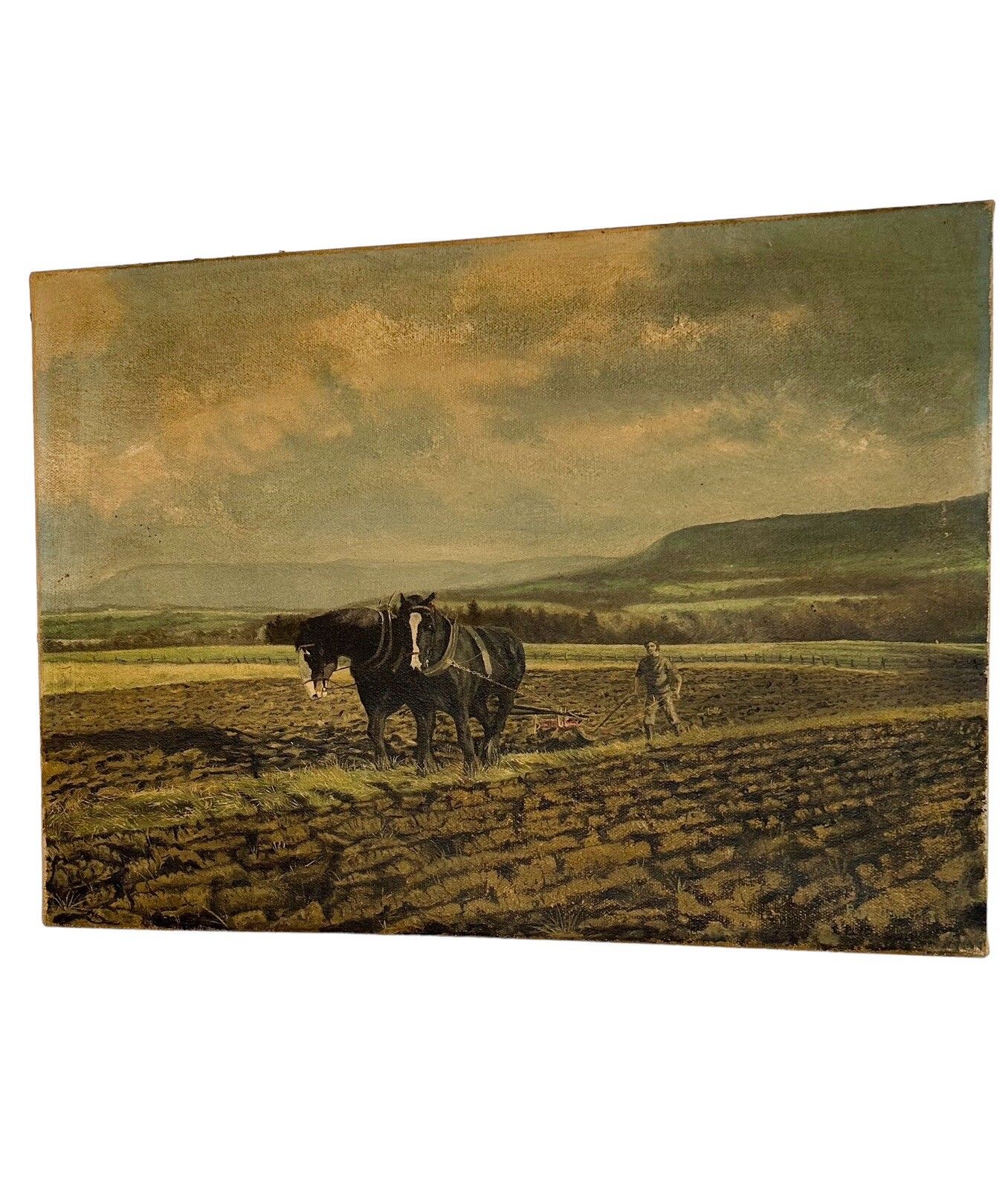 Peter Oliver (1927 2006) Oil On Canvas Signed Original Ploughing The Field photo furniture