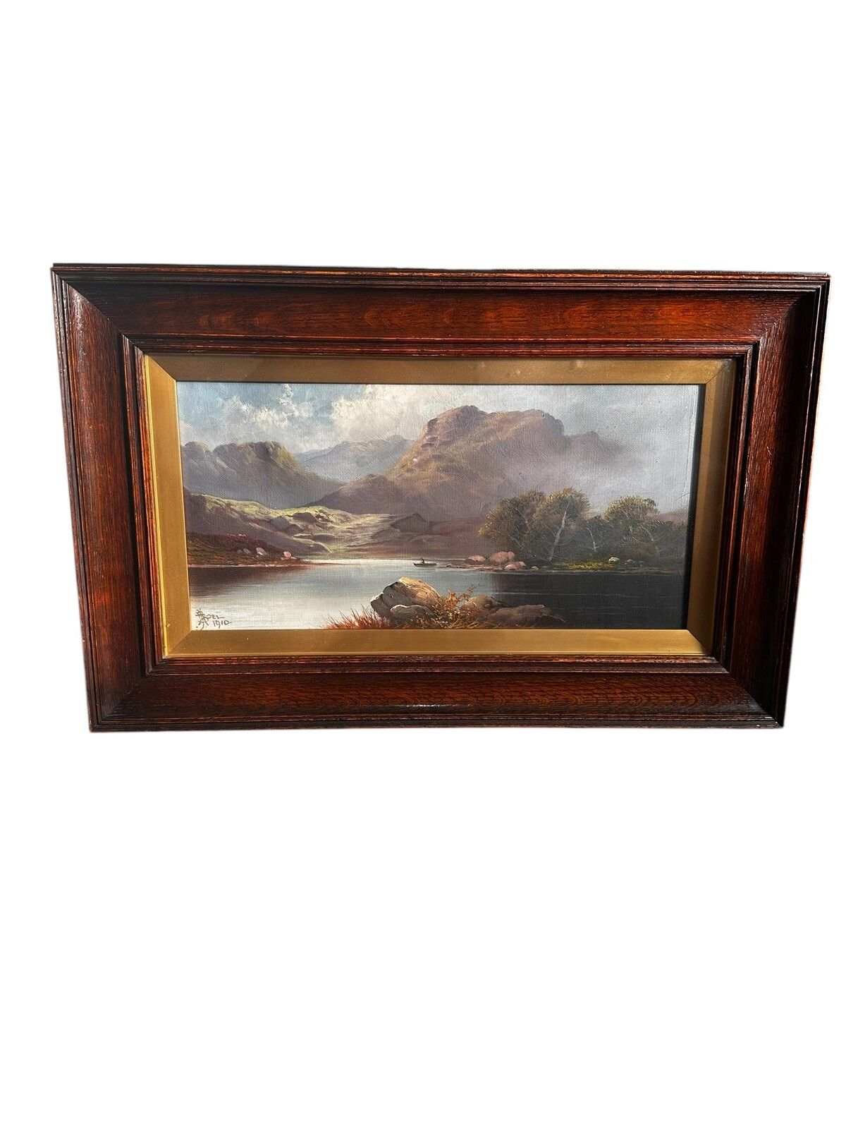 J H Boel 1910 Scottish Landscape Oil Painting Loch And Mountains Scene