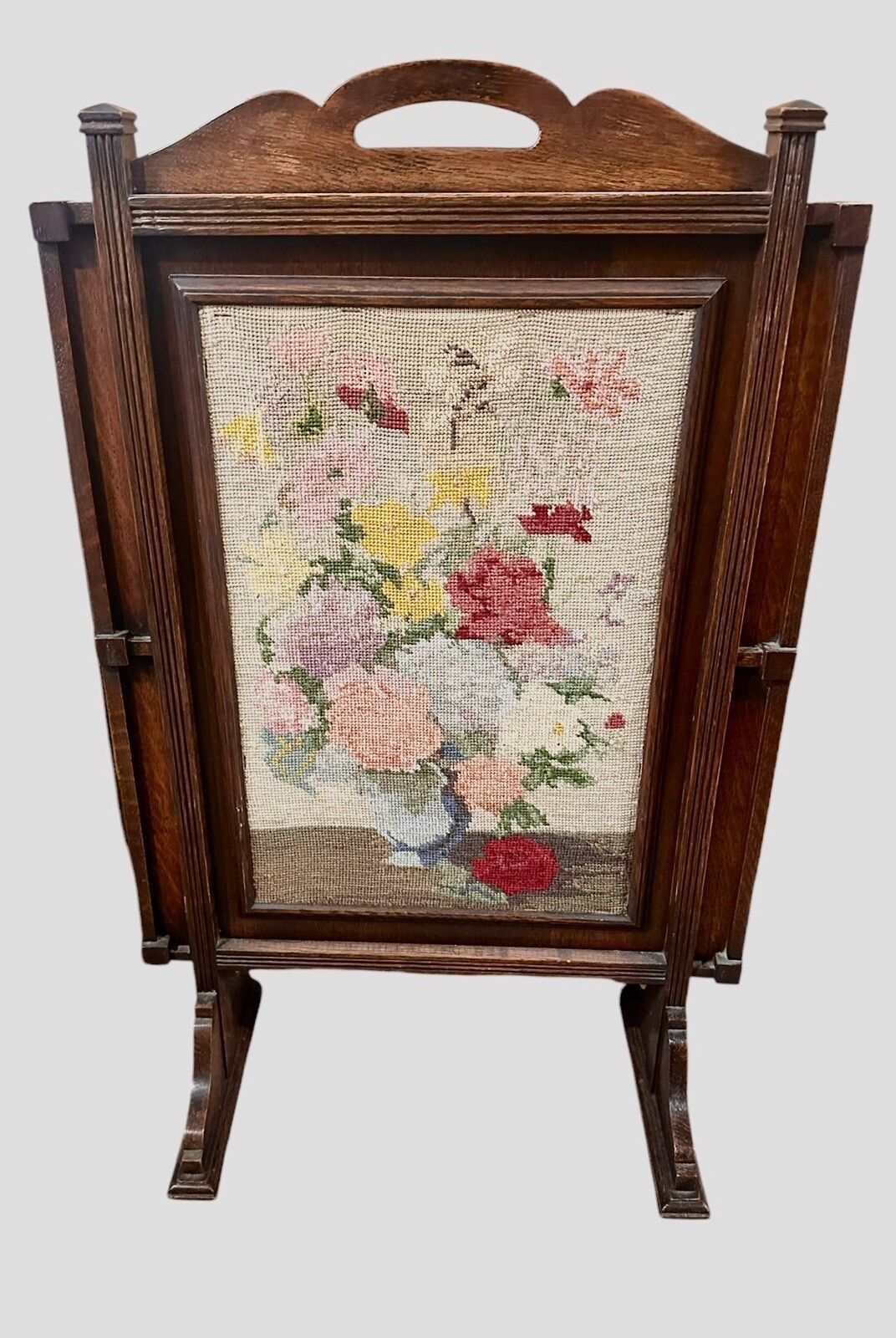 Antique Original Edwardian Oak & Tapestry Fire Place Screen photo furniture