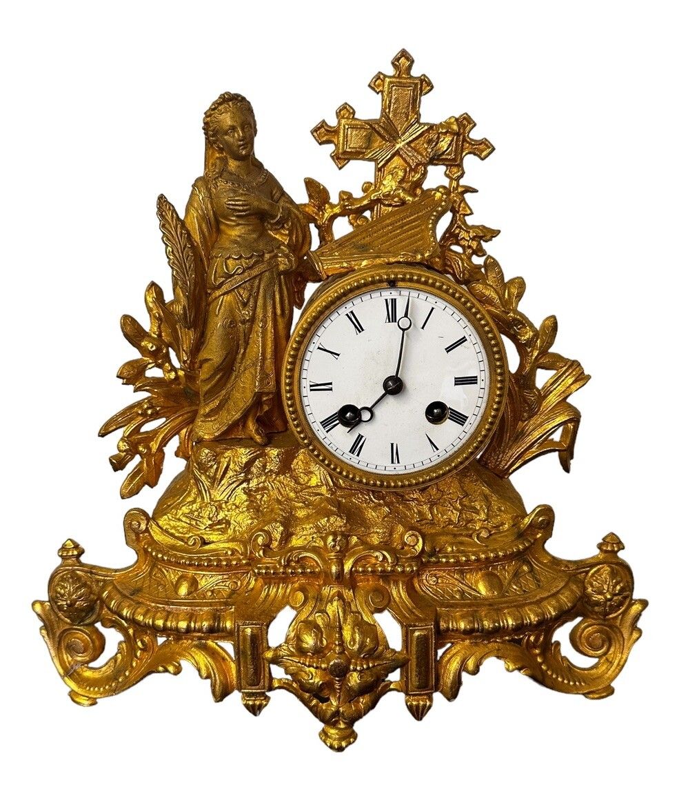 Antique Victorian French Ornate Gilded Mantle Clock By Japy Freres photo furniture