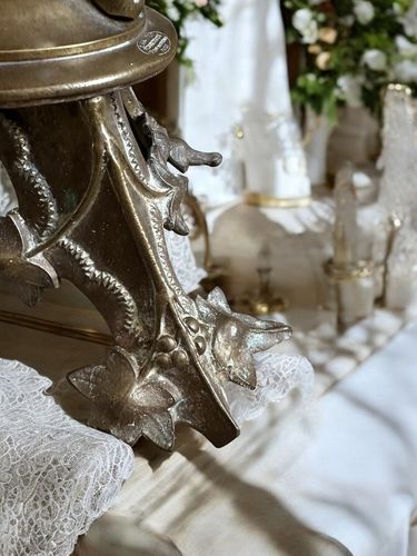 Pair Of 19th Century Bachelet Paris Pricket Alter Church Candle Sticks C1860 photo Home Decor