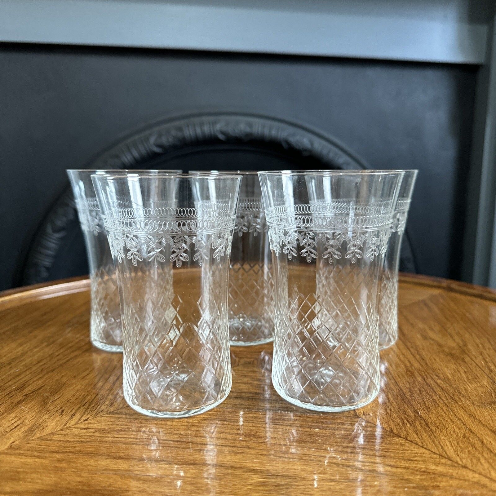 Edwardian Pall Mall Lady Hamilton Etched Whisky Tumblers Glass Set Beautiful