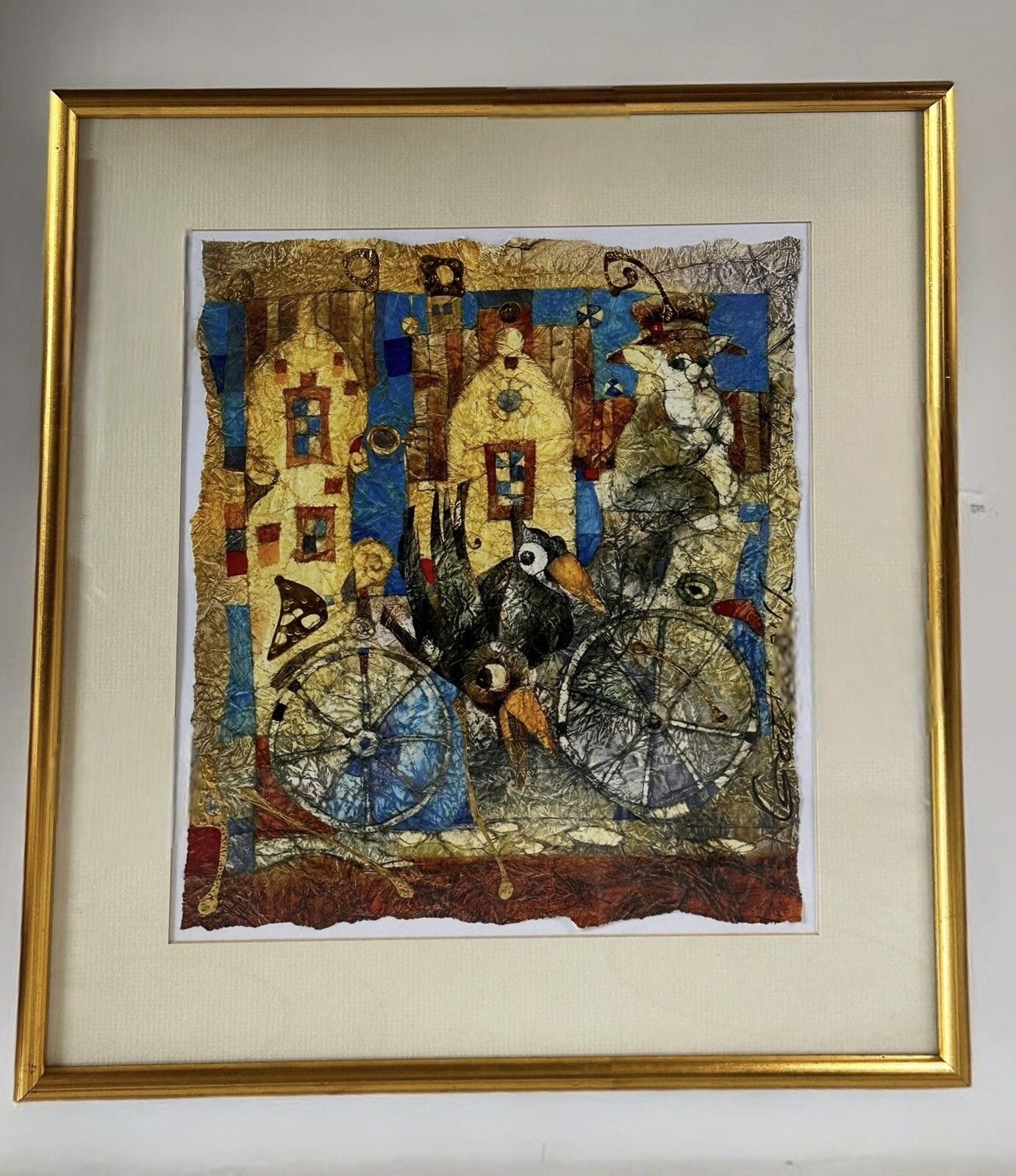 Russian Artist Svetlana Gadzhieva Mixed Media 😋” Two Crows” 42cm By 39.5cm photo furniture