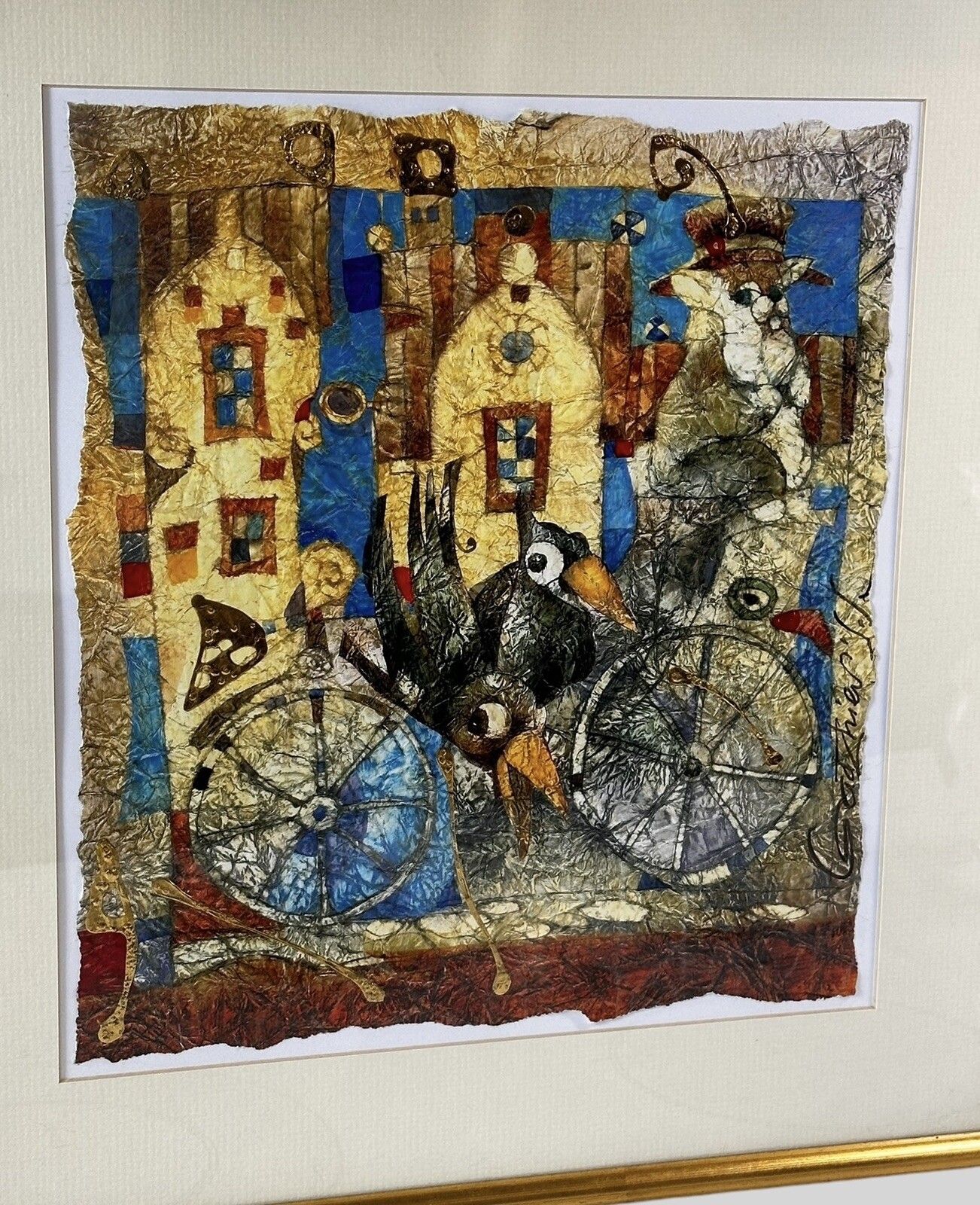 Russian Artist Svetlana Gadzhieva Mixed Media 😋” Two Crows” 42cm By 39.5cm photo Art