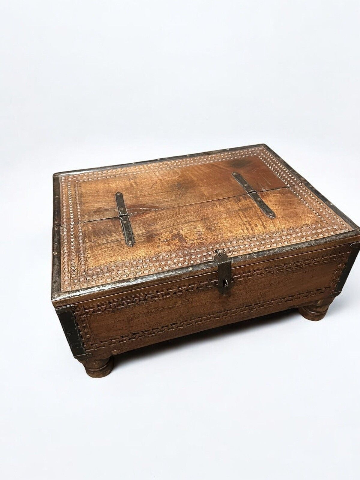 Anglo Indian Carved Wood Dowry Chest photo Furniture
